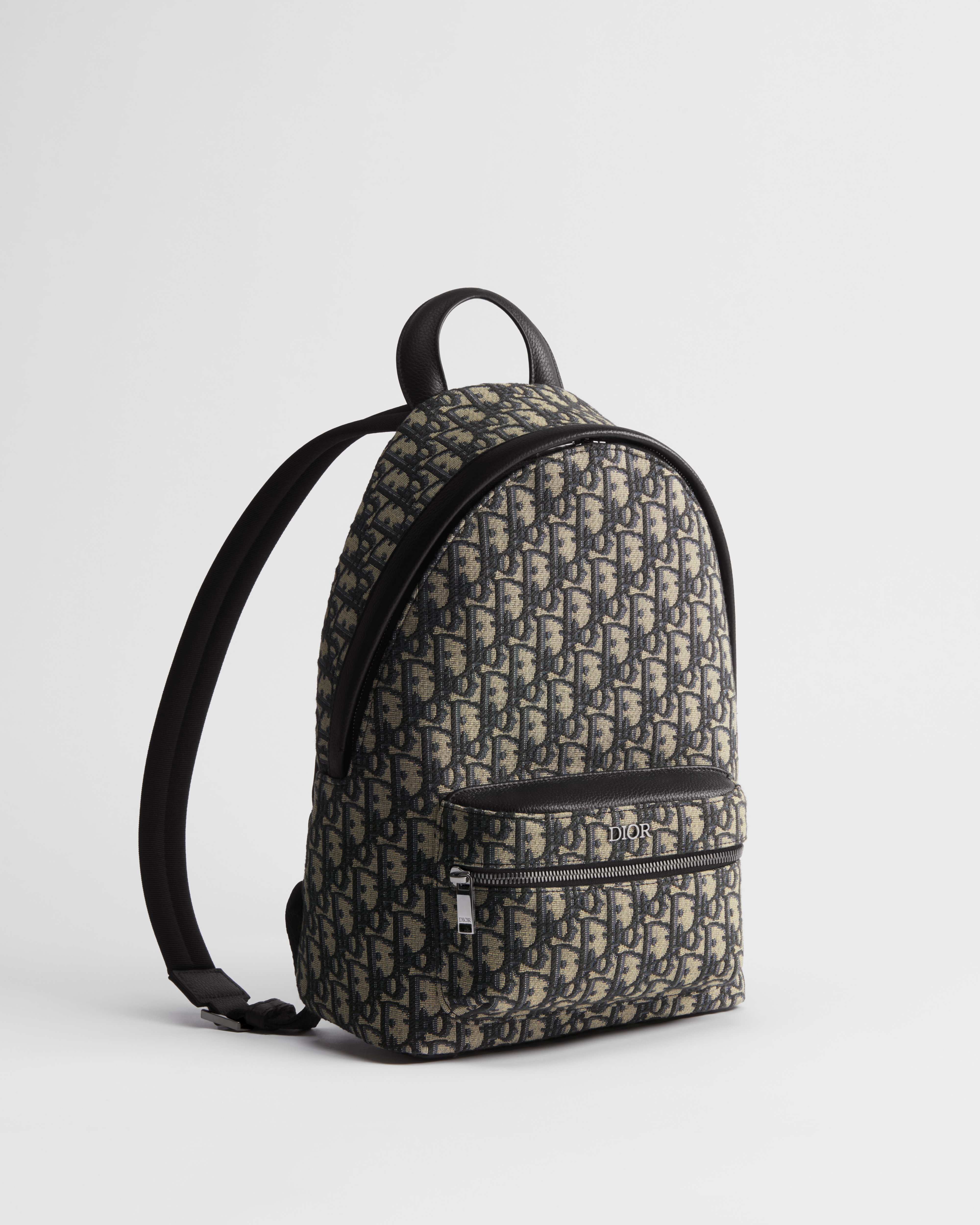 Mochila Rider Dior Kids Dior Oblique en jacquard beige y negro E03