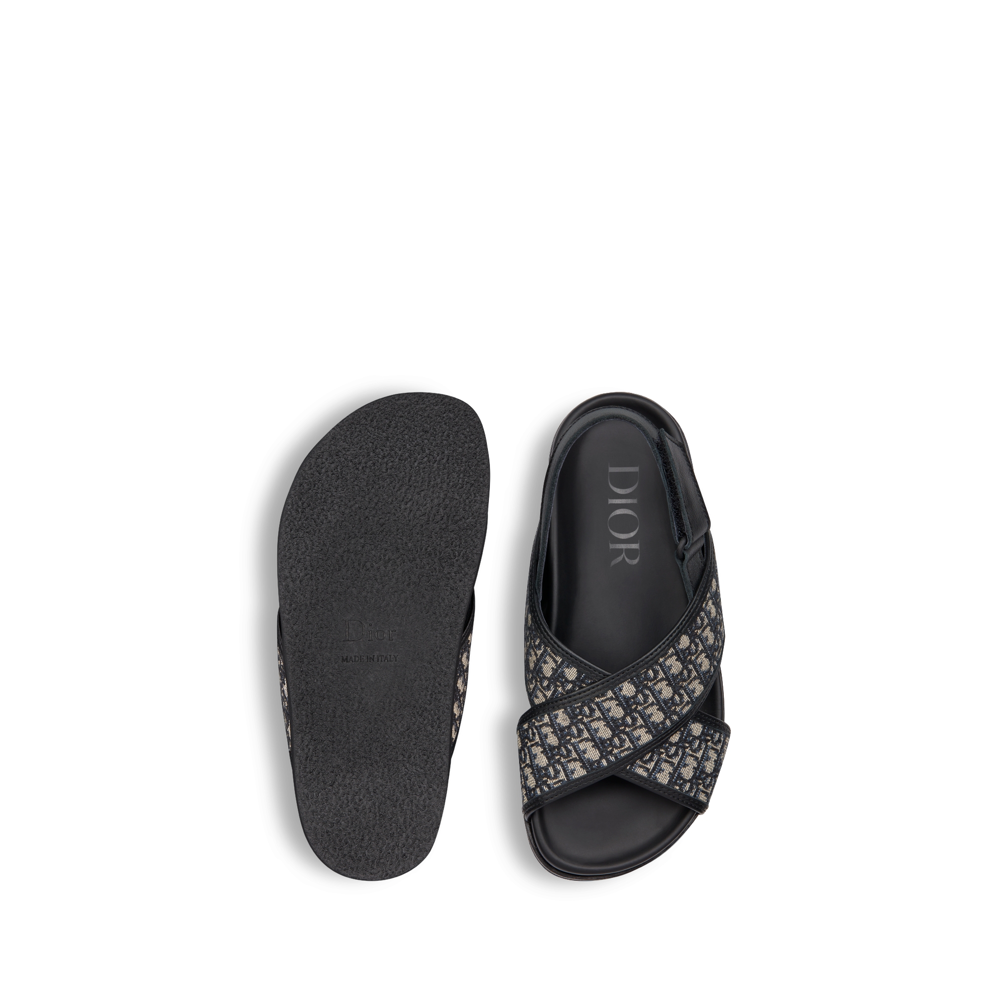 Sandale enfant Cuir de veau noir et toile Dior Oblique beige et noir E07