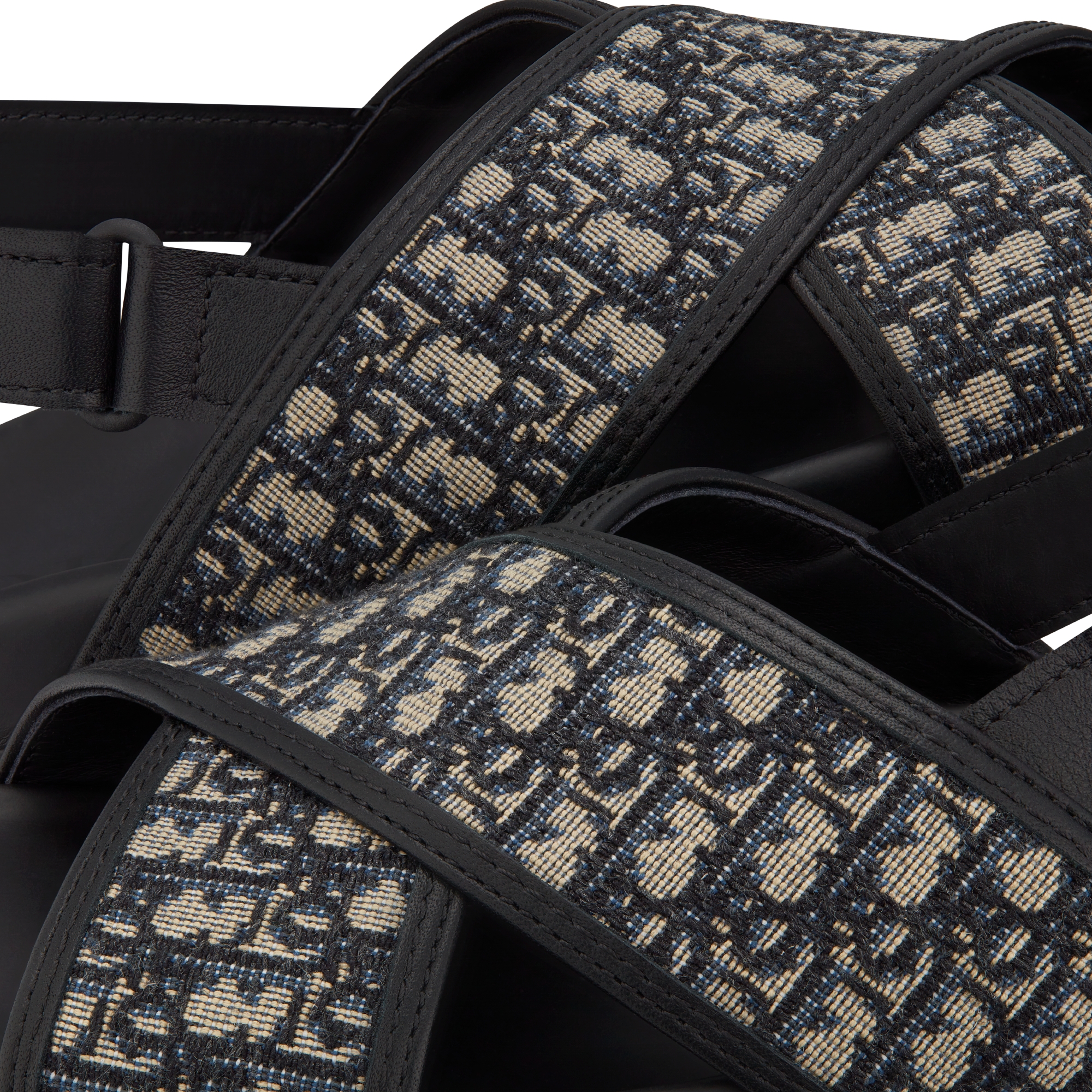 Sandale enfant Cuir de veau noir et toile Dior Oblique beige et noir E09