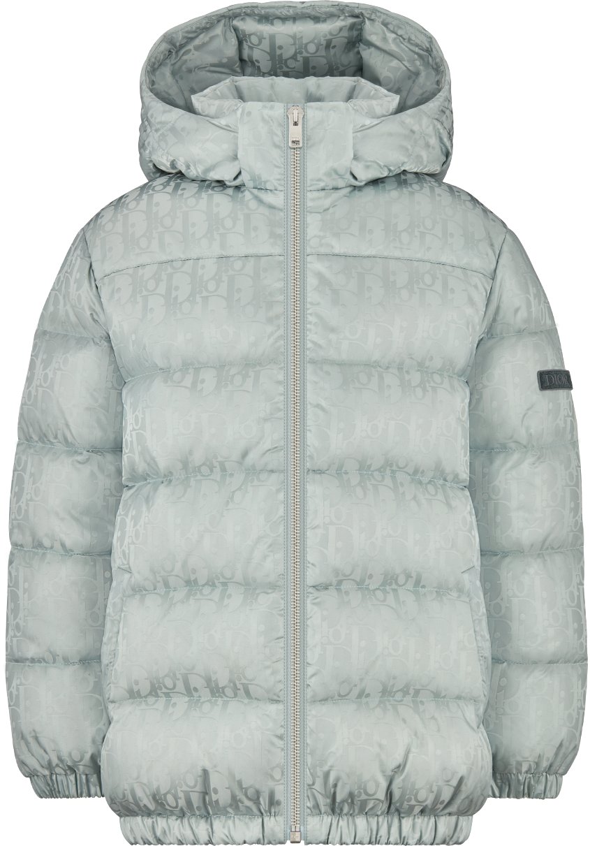 DIOR Kids Kids Hooded Down Jacket Silver Tone Dior Oblique Technical Jacquard Size 13 Years Boy Clothing