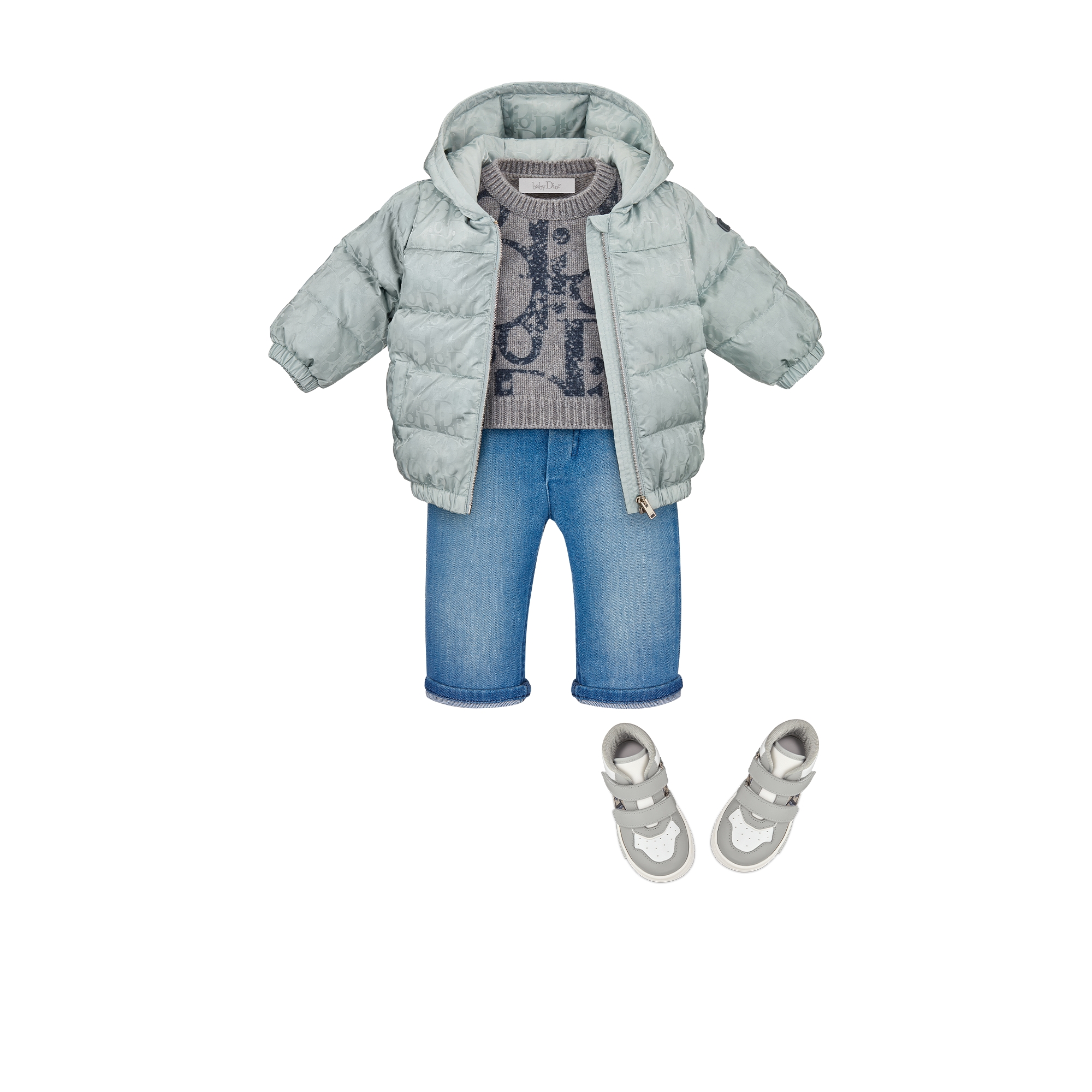 Daunenjacke mit Kapuze für Babys Dior Oblique Funktionsjacquard in Silber E12