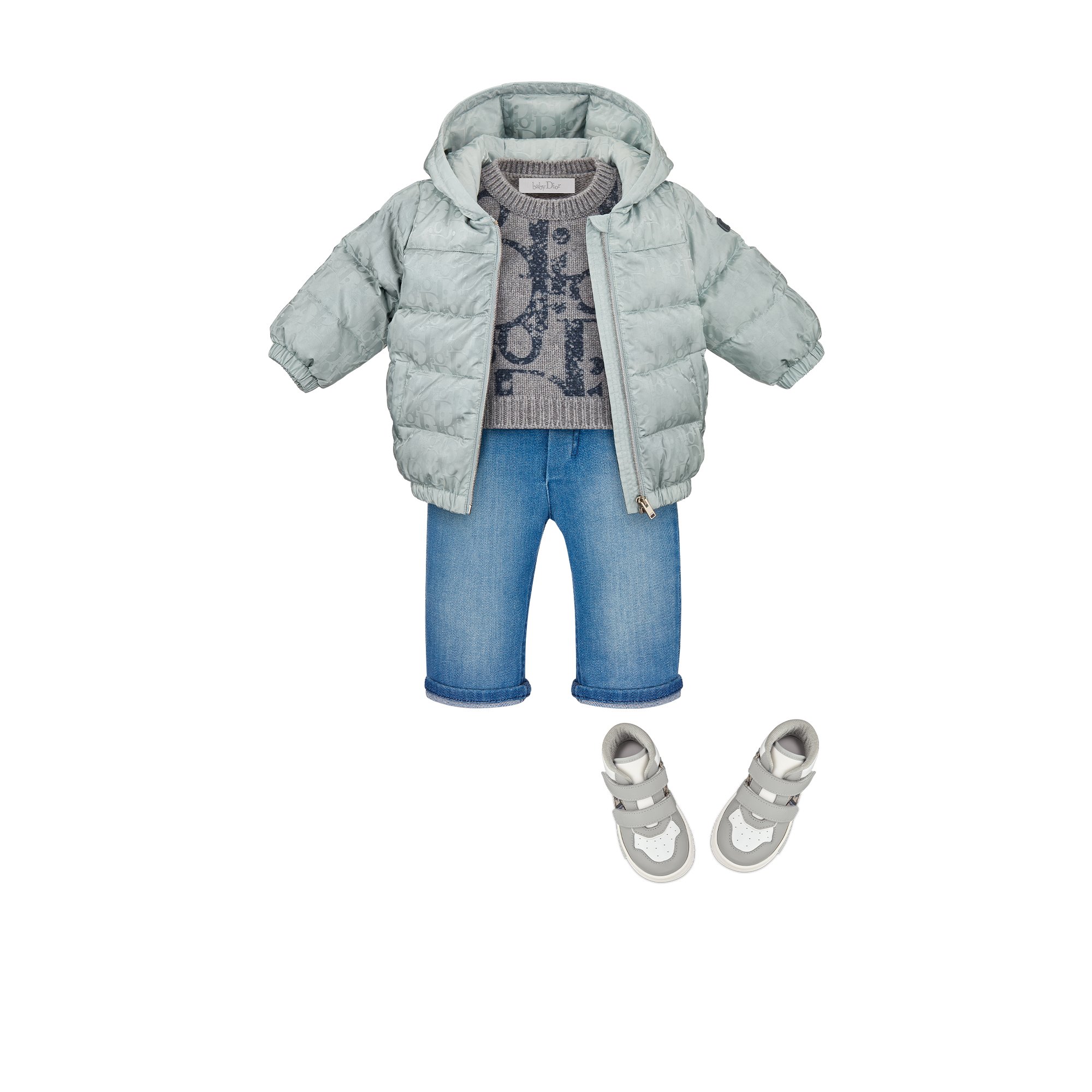 Baby Hooded Down Jacket Silver-Tone Dior Oblique Technical Jacquard | DIOR