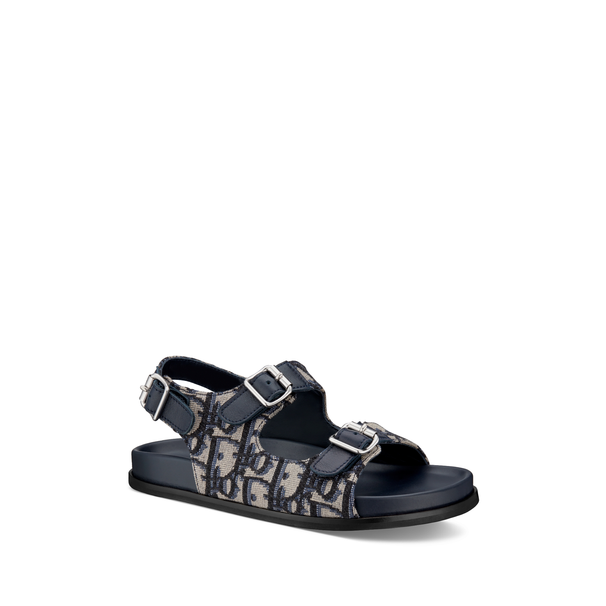 Kids' Sandal Blue Calfskin and Beige and Black Dior Oblique Fabric E03