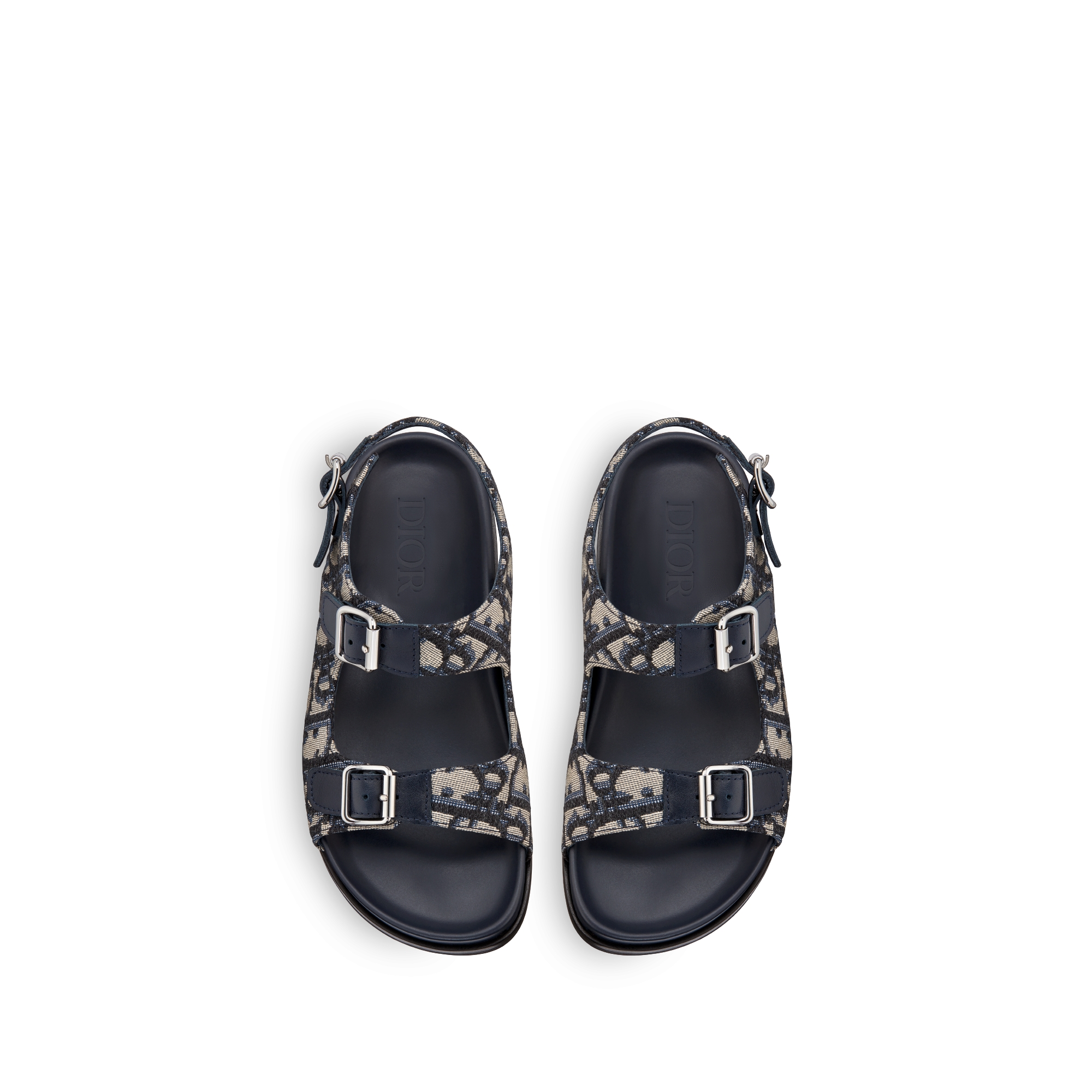 Kids' Sandal Blue Calfskin and Beige and Black Dior Oblique Fabric E06