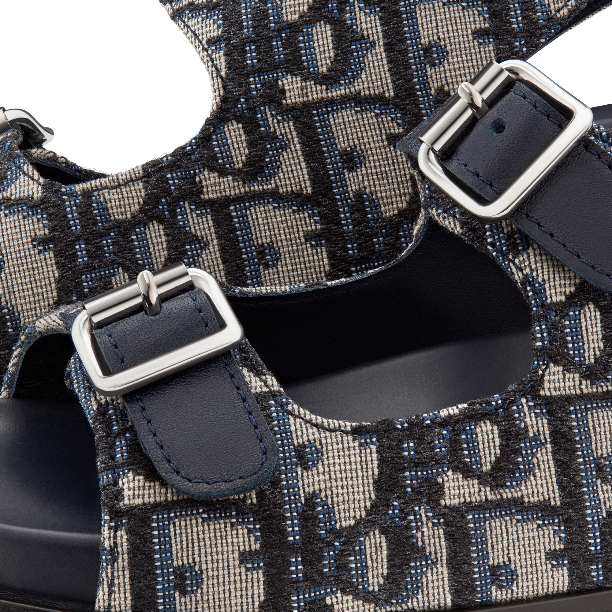 Kids' Sandal Blue Calfskin and Beige and Black Dior Oblique Fabric E09