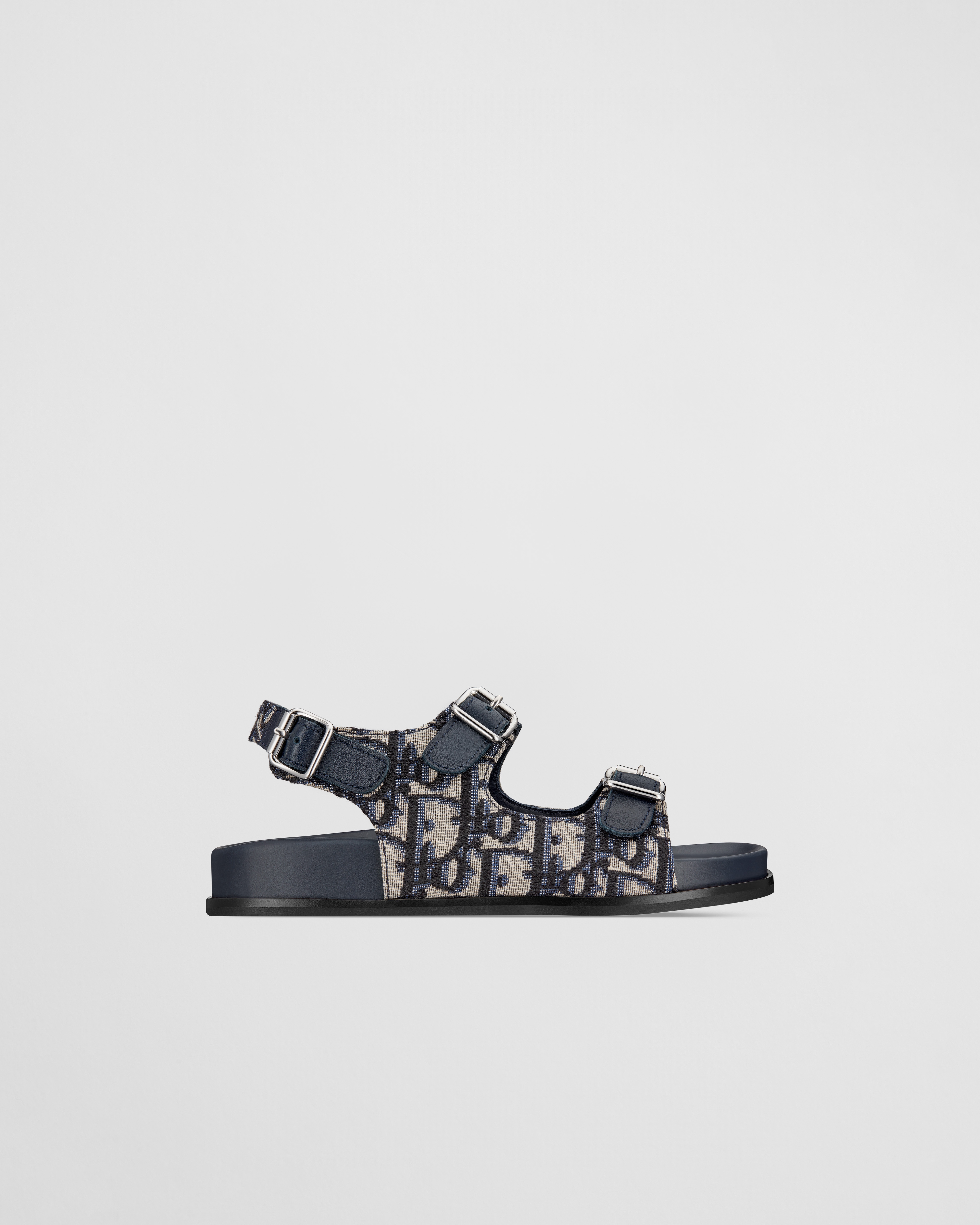Sandale für Kinder Kalbsleder in Blau und Dior Oblique Stoff in Beige und Schwarz E02