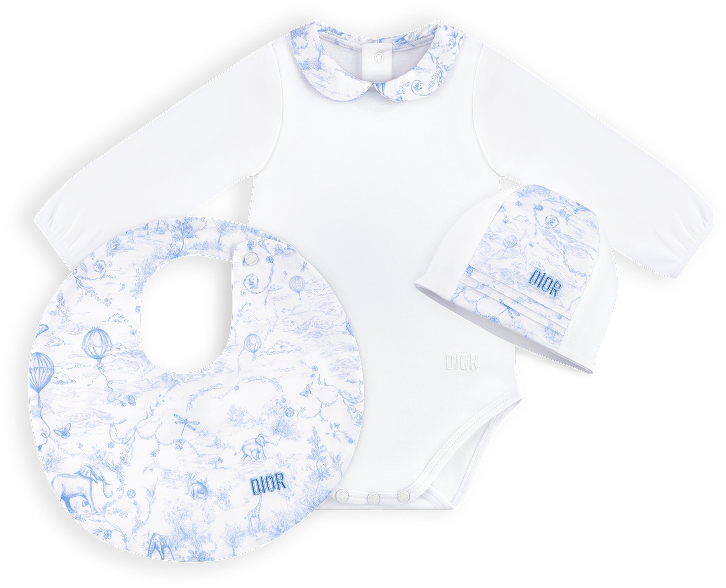 Toile de Jouy Newborn Gift Set Sky Blue and White Interlock with Cotton Satin DIOR