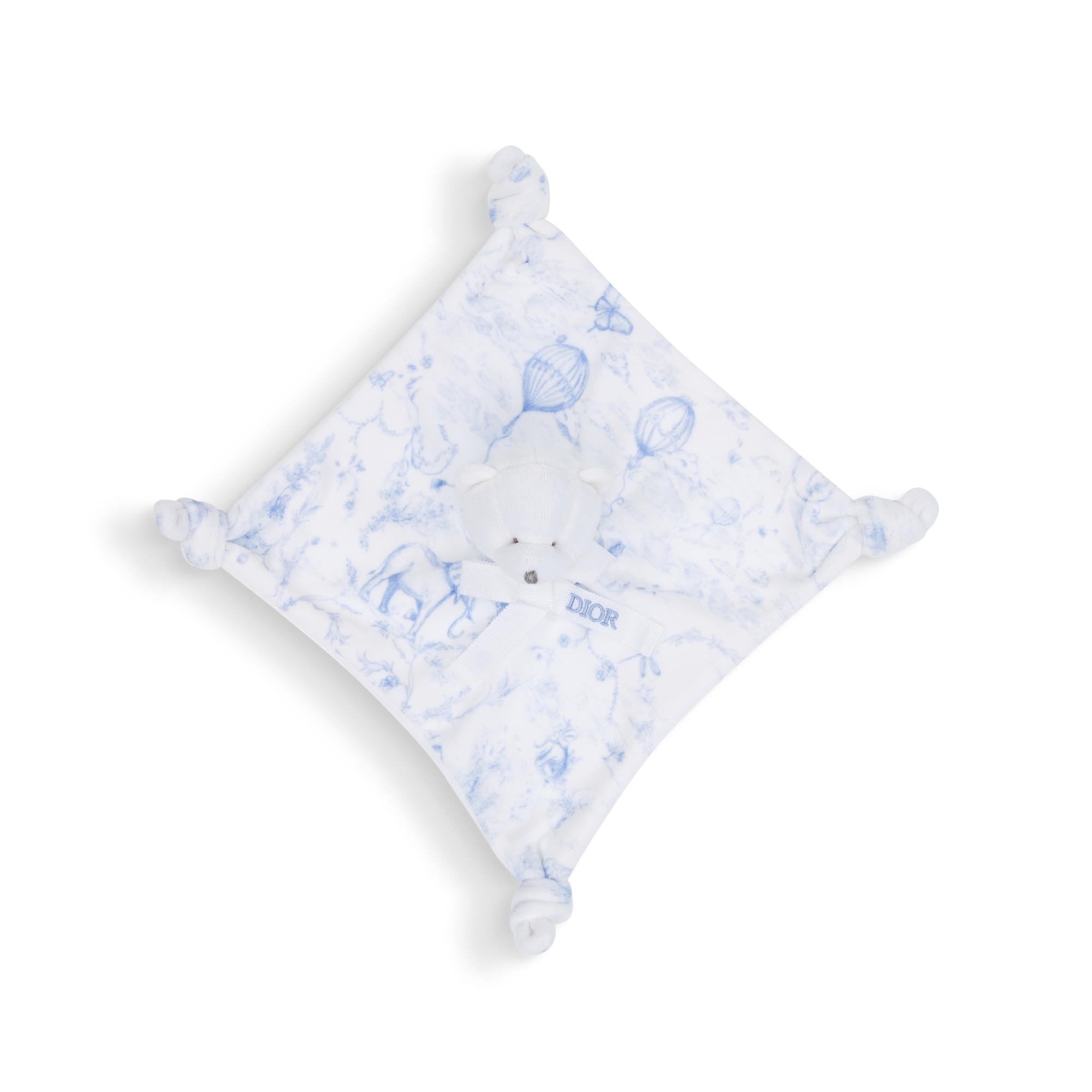 Geschenkset für Neugeborene Baumwollmusselin in Weiß, Interlock und Samt mit Toile de Jouy Print in Hellblau E06