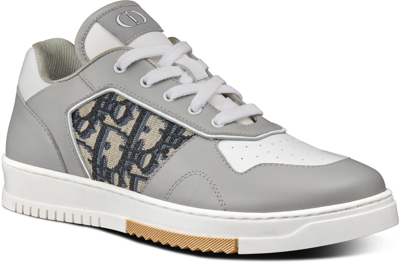 B27 Low Top Sneaker fur Kinder Glattes Kalbsleder in Grau und WeiB und Dior Oblique Jacquard in Beige und Schwarz DIOR
