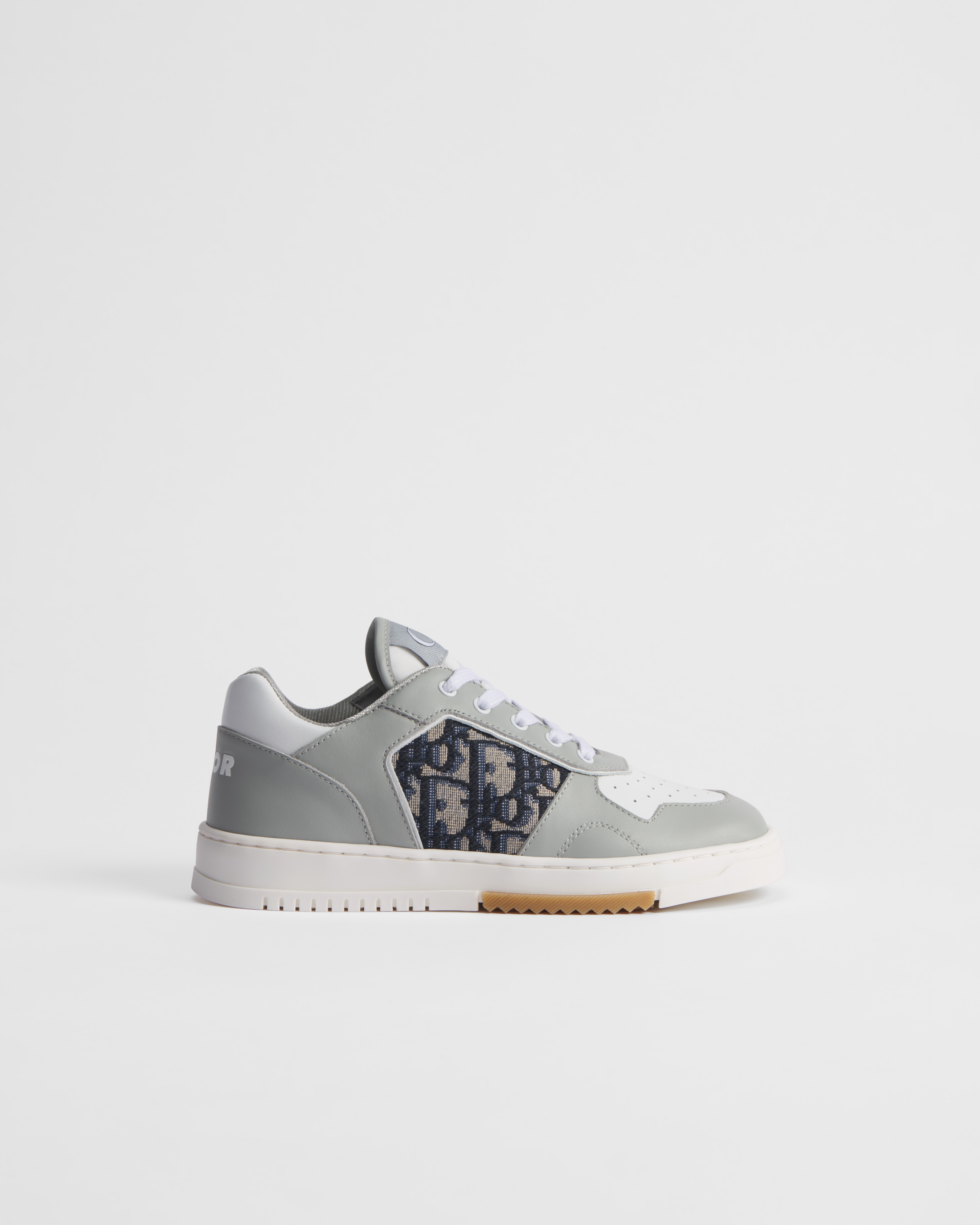 Kids' B27 Uptown Low-Top Sneaker Gray and White Smooth Calfskin with Beige and Black Dior Oblique Jacquard E02