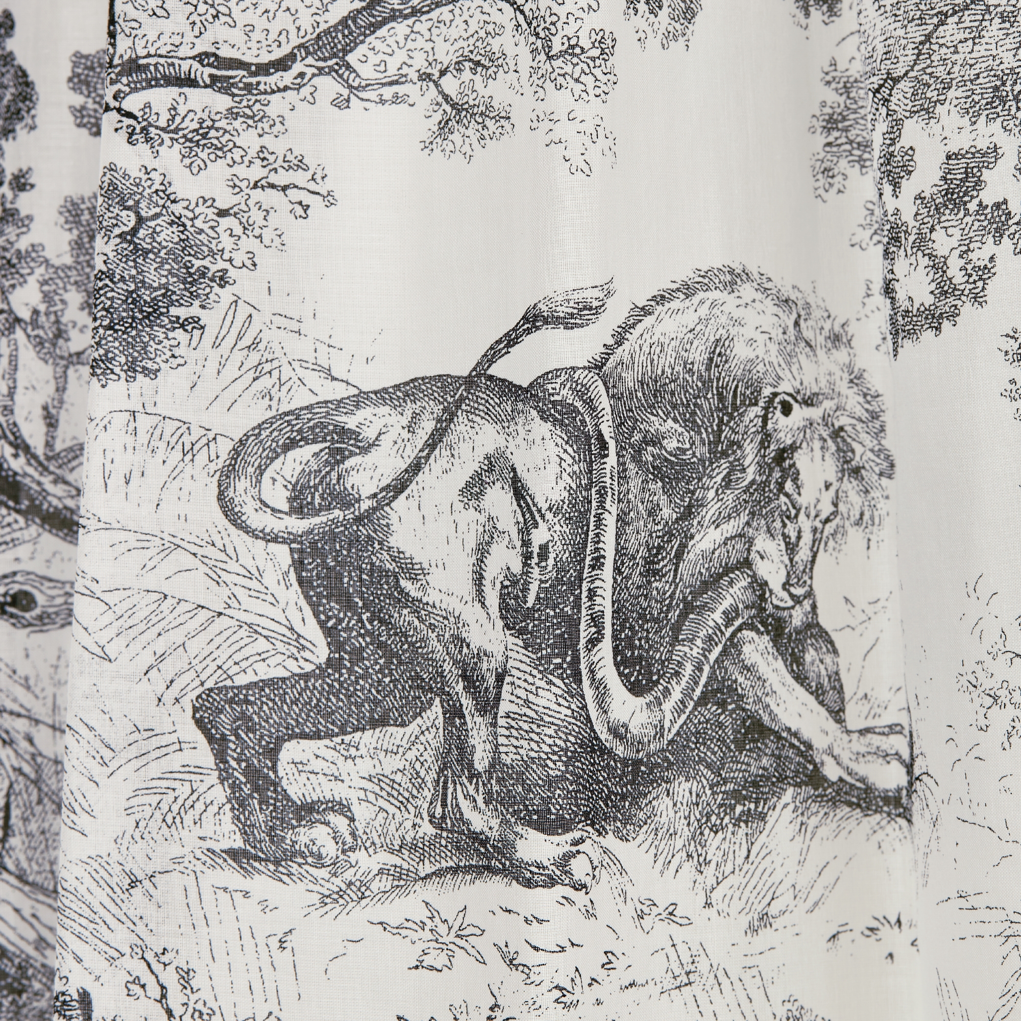 Mid-Length Skirt White and Navy Blue Toile de Jouy Cotton Muslin E09