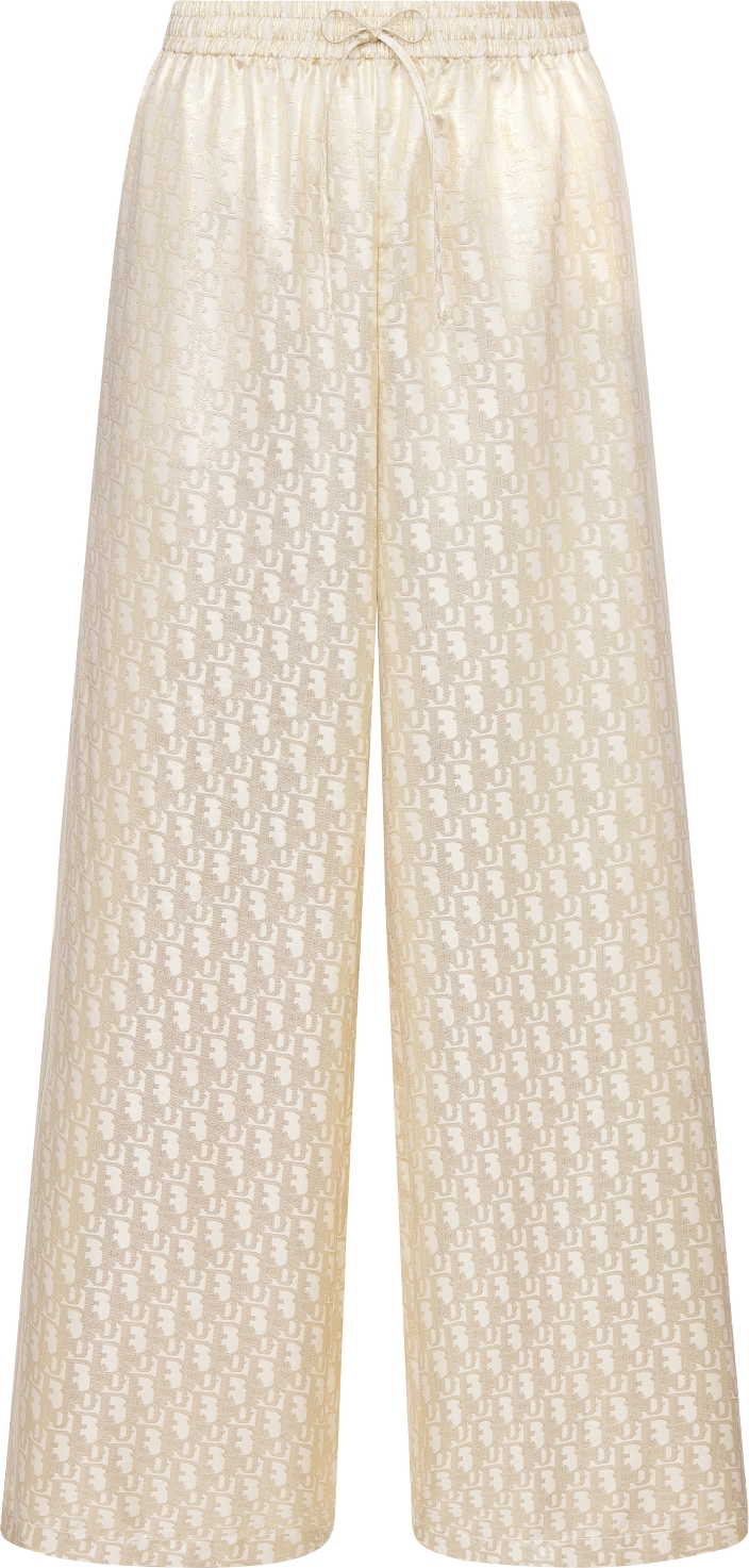 Dior Or Pants White and Gold-Tone Silk Twill with Dior Oblique  