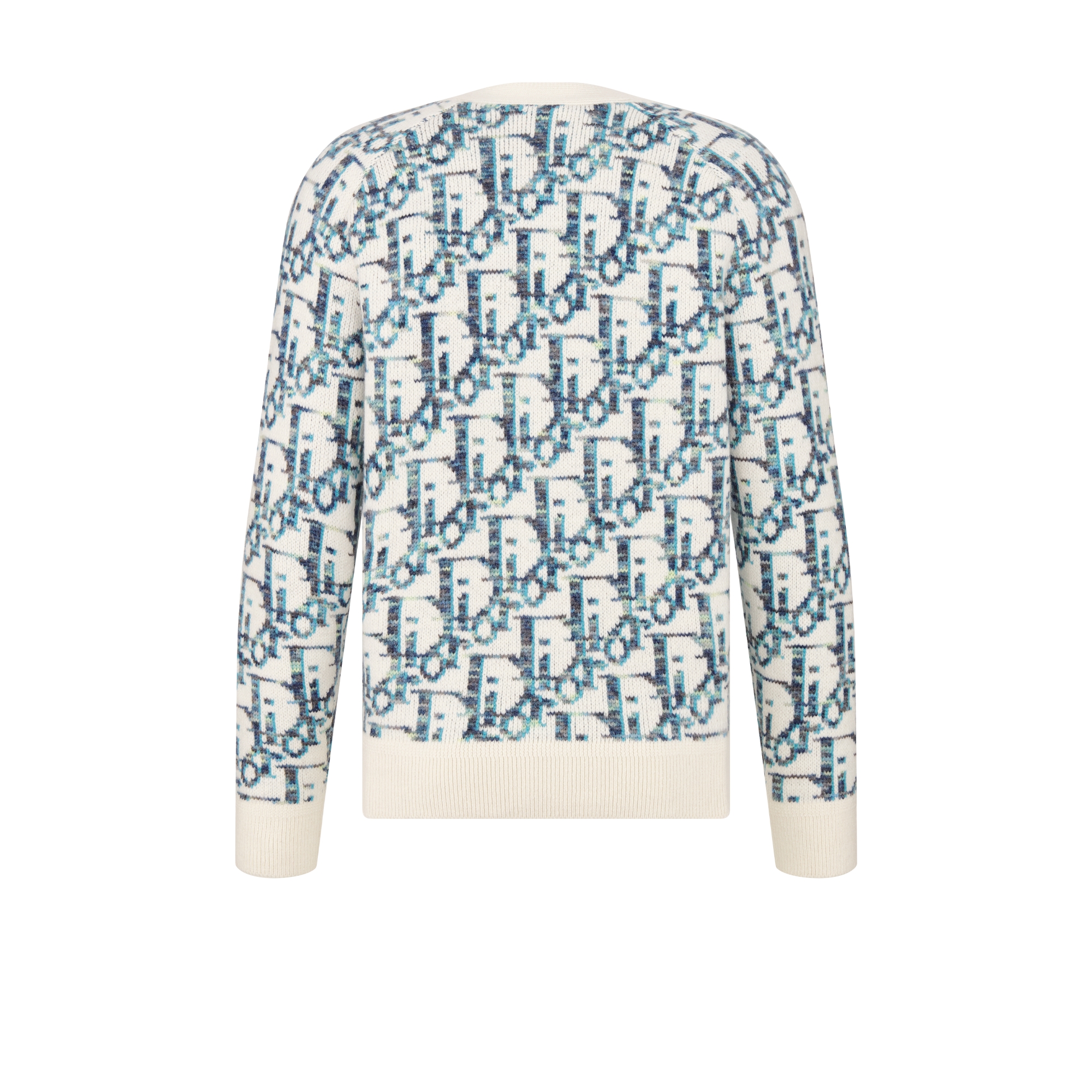 Dior Oblique 가디건 화이트 & 블루 버진 울 자카드 E08