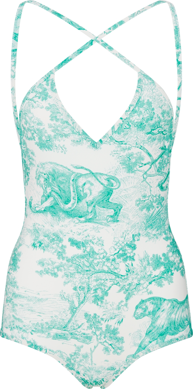 Maillot de bain une piece Dioriviera Tissu technique a motif Toile de Jouy blanc et bleu DIOR