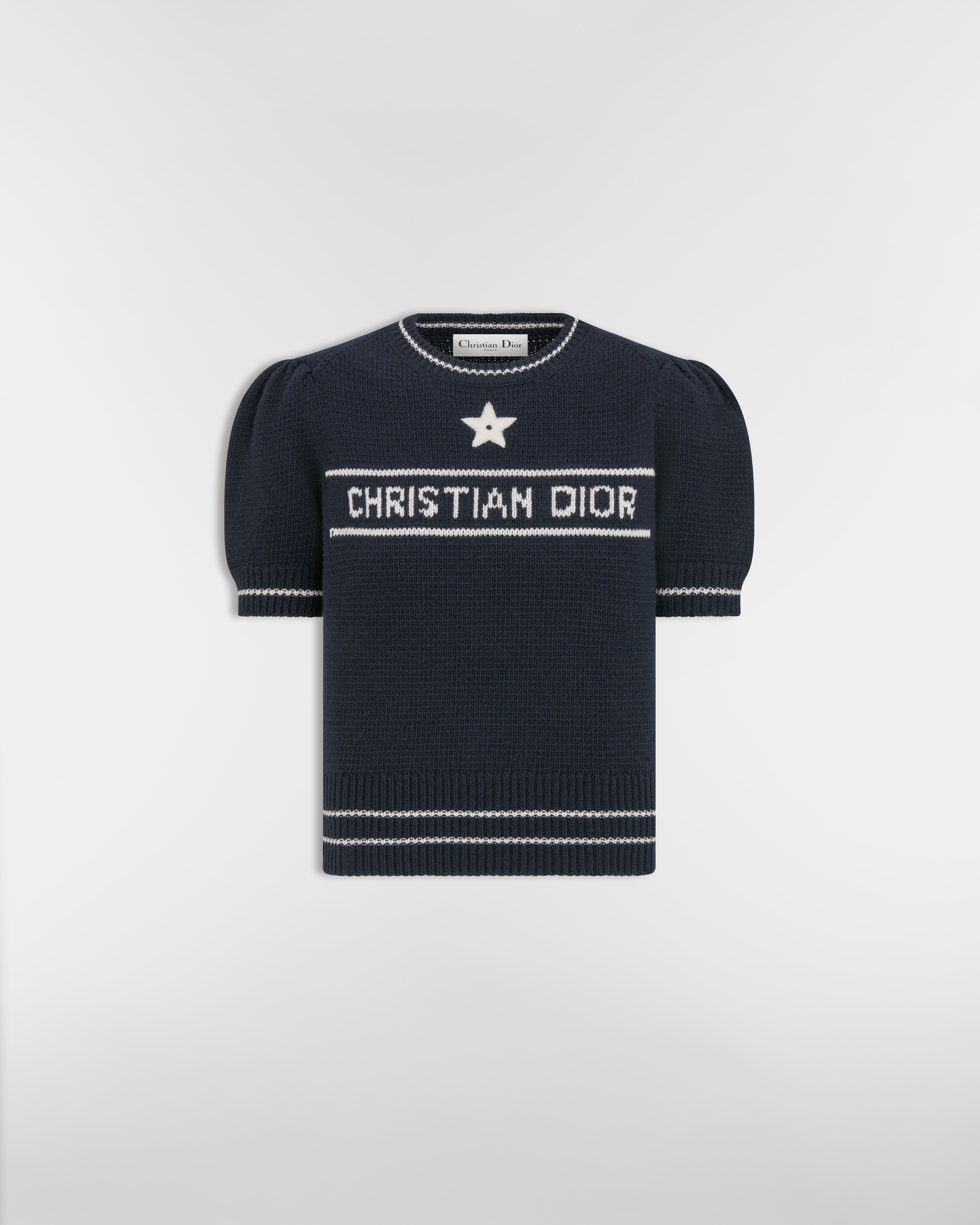 Christian Dior 반소매 스웨터 네이비 블루 캐시미어 울 니트 E01