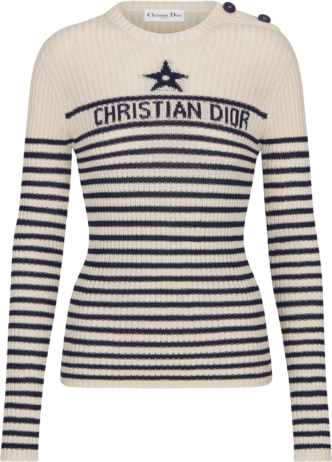 Dioriviera Sweater Ecru and Navy Blue Cotton Knit with Signature | DIOR