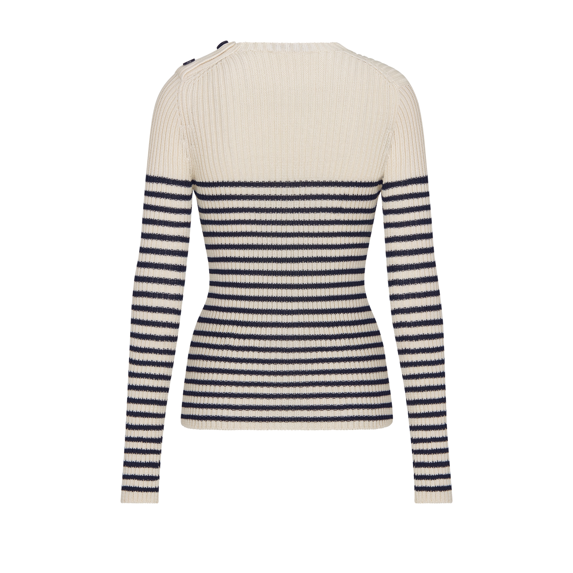 كنزة Dioriviera قطن محبوك باللونين البيج الفاتح والأزرق الكحلي مع توقيع الدار E08