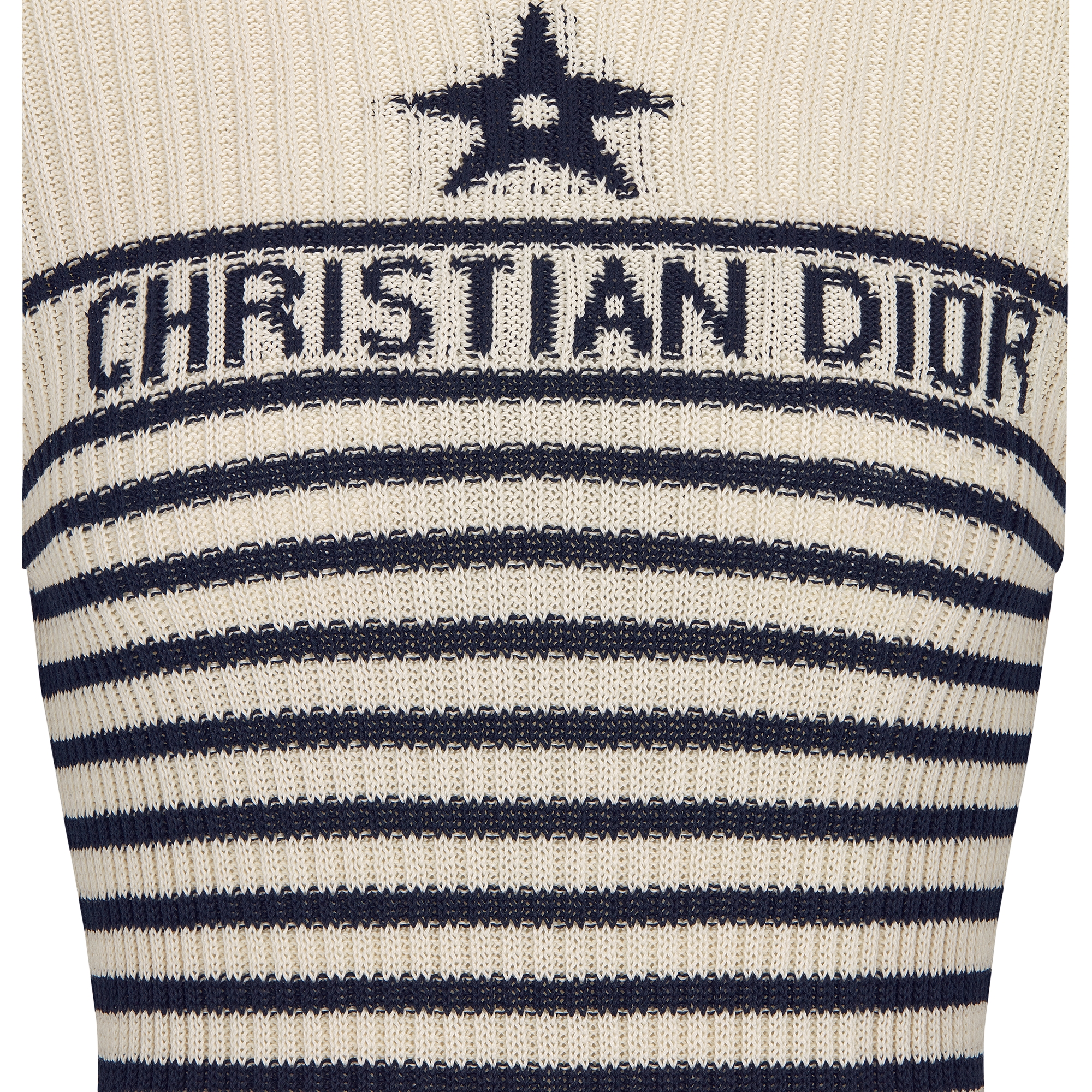 Dioriviera Sweater Ecru and Navy Blue Cotton Knit with Signature E09