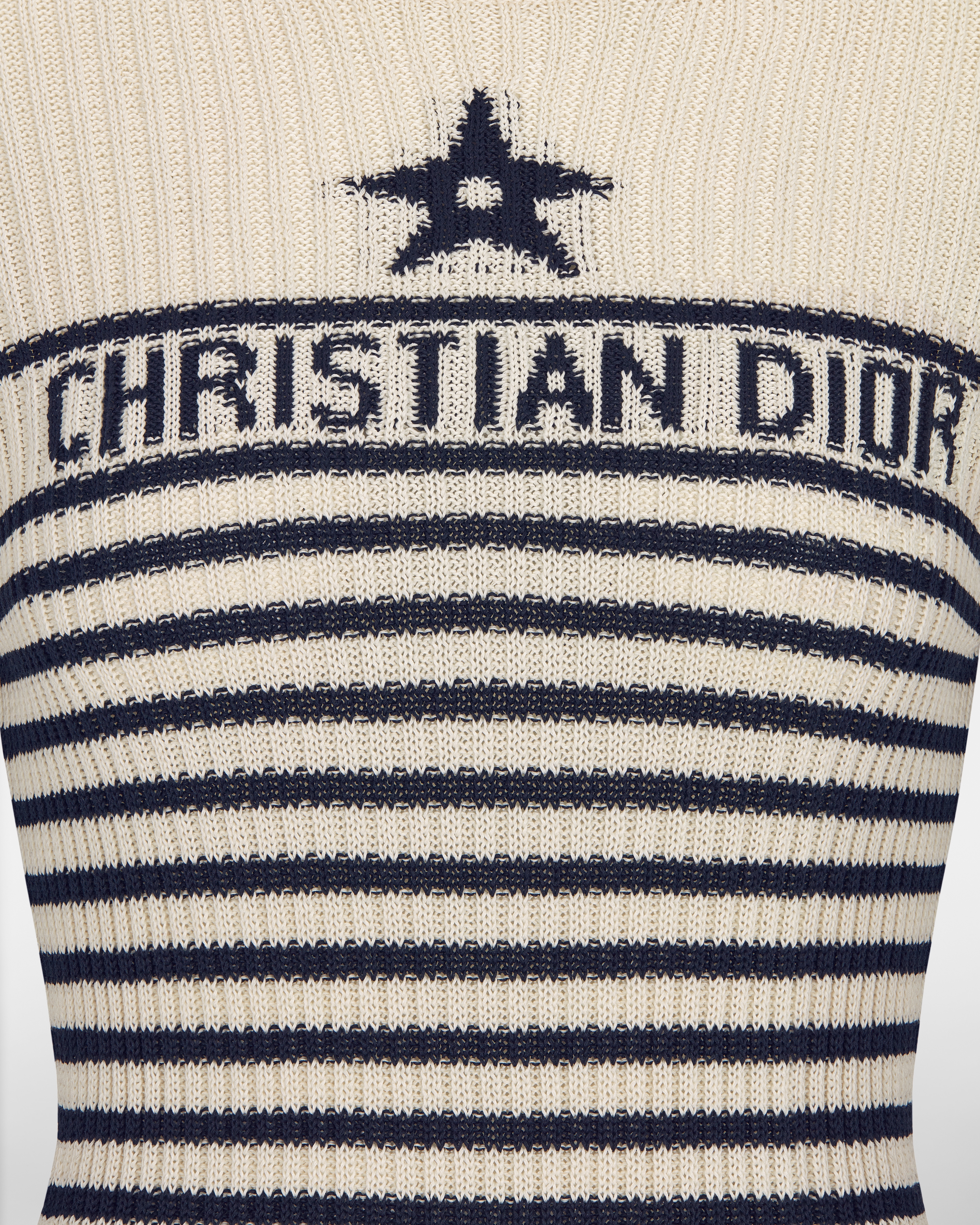 Dioriviera Sweater Ecru and Navy Blue Cotton Knit with Signature E09