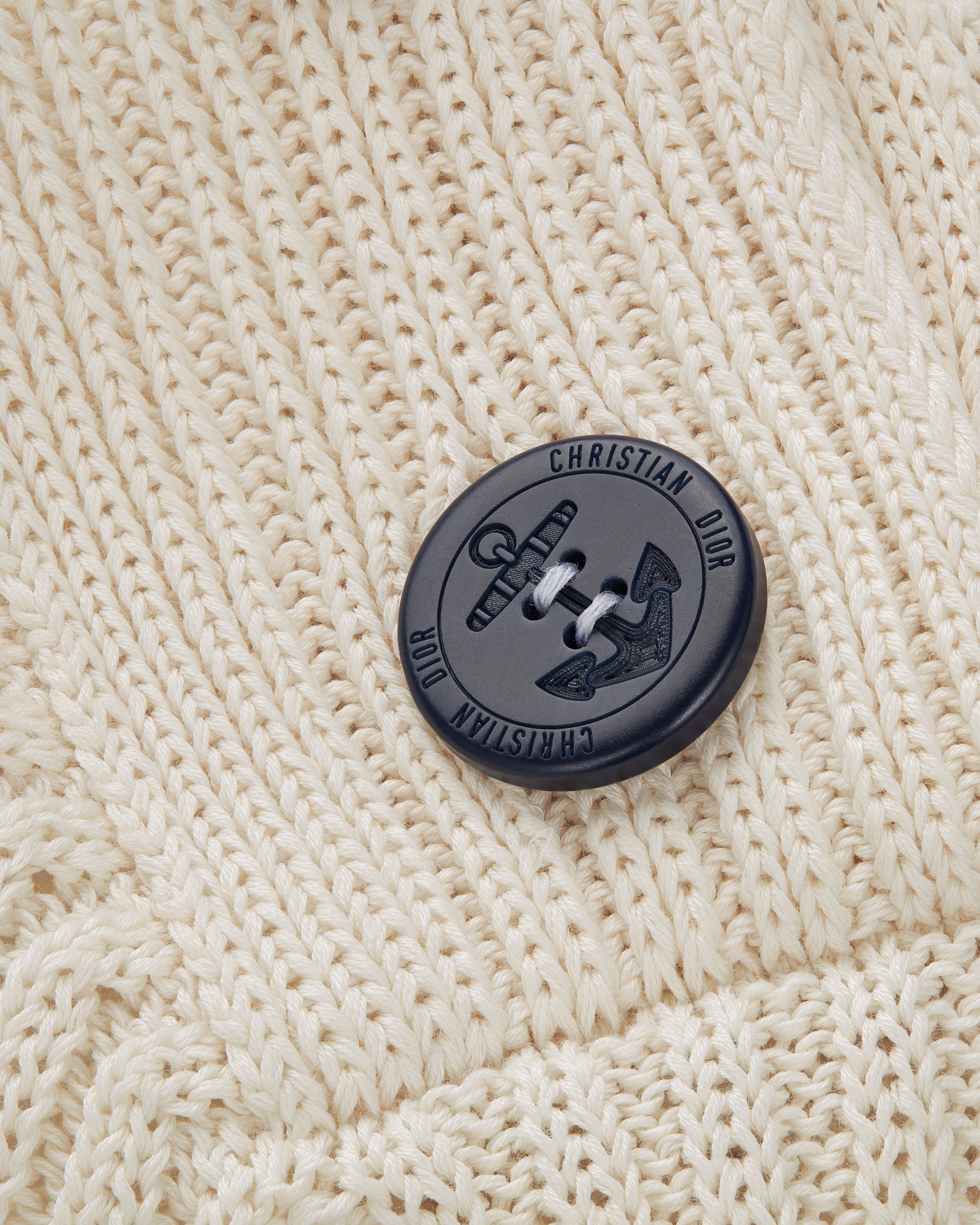 Dioriviera Sweater Ecru and Navy Blue Cotton Knit with Signature E10