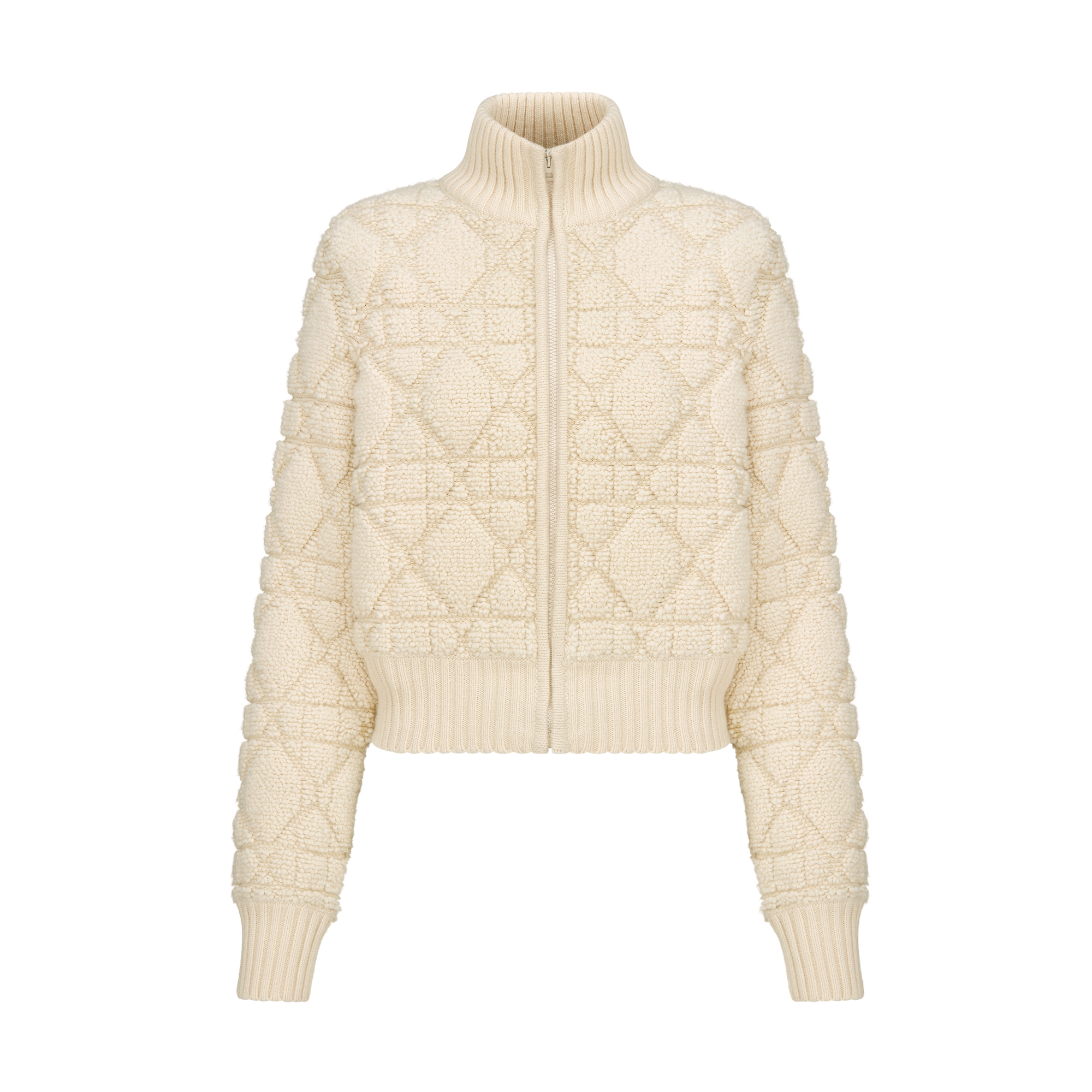 Macrocannage Zipped Cardigan Ecru Wool-Cashmere-Blend Knit | DIOR US