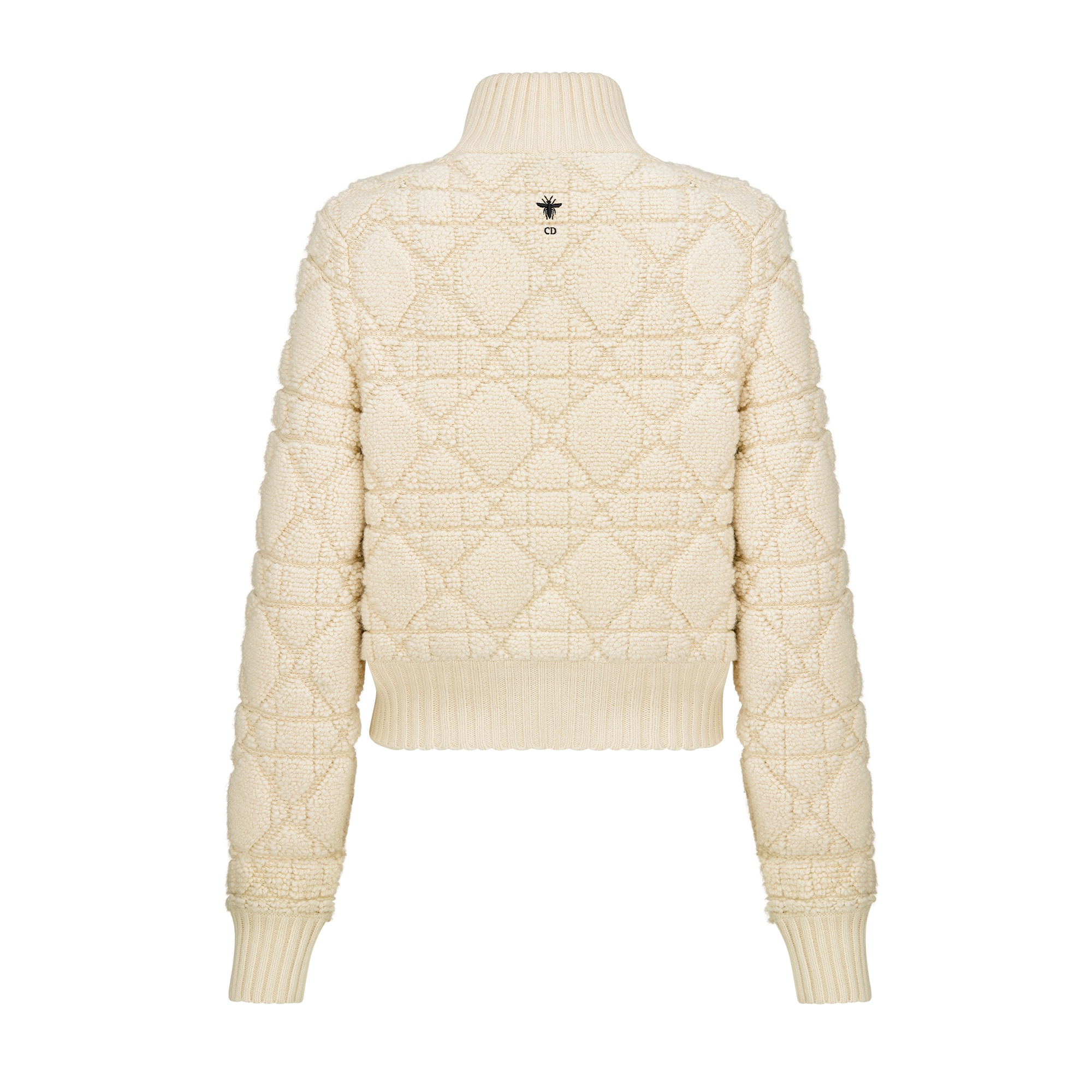 Macrocannage Zipped Cardigan Ecru Wool-Cashmere-Blend Knit E08