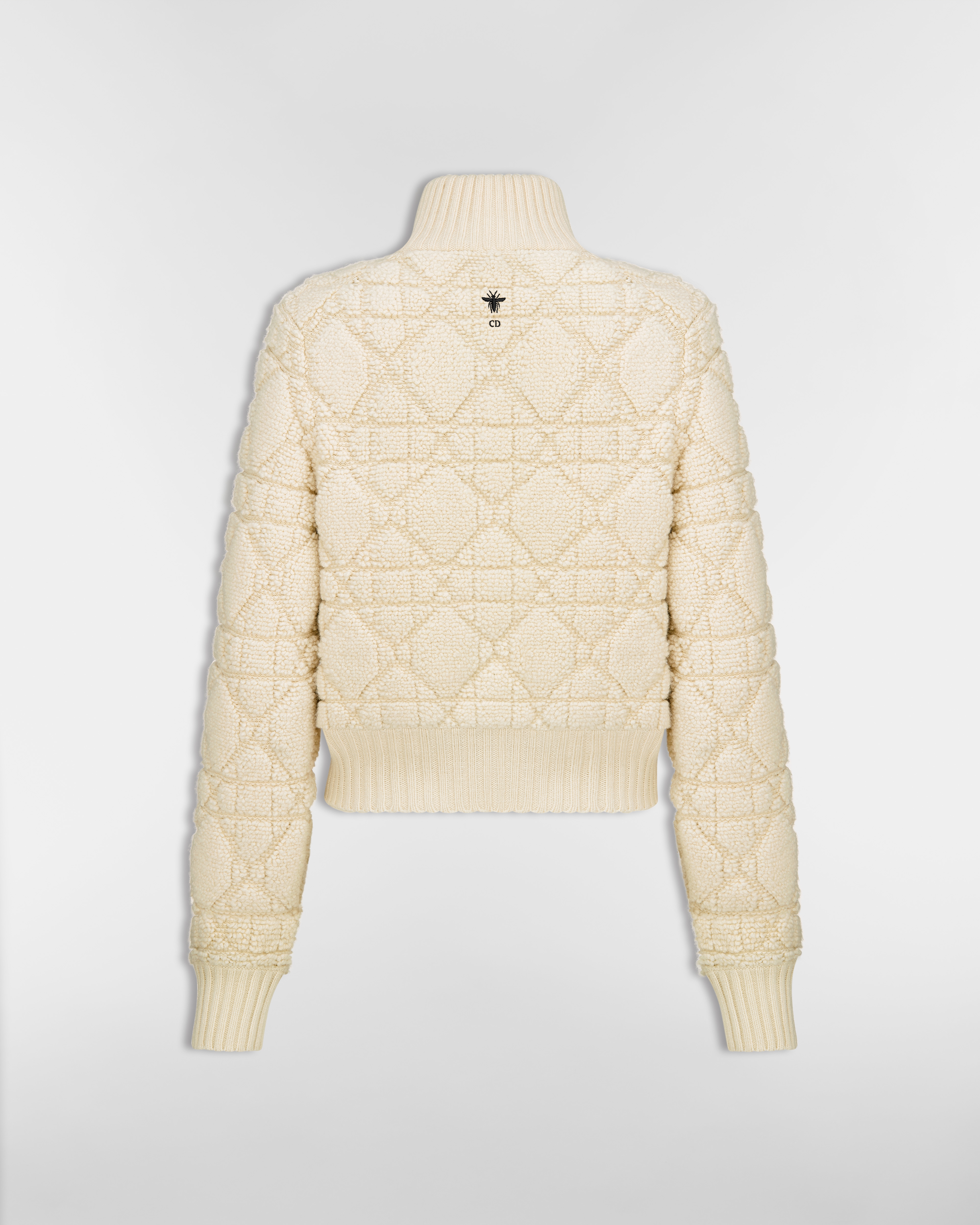 Macrocannage Zipped Cardigan Ecru Wool-Cashmere-Blend Knit E08