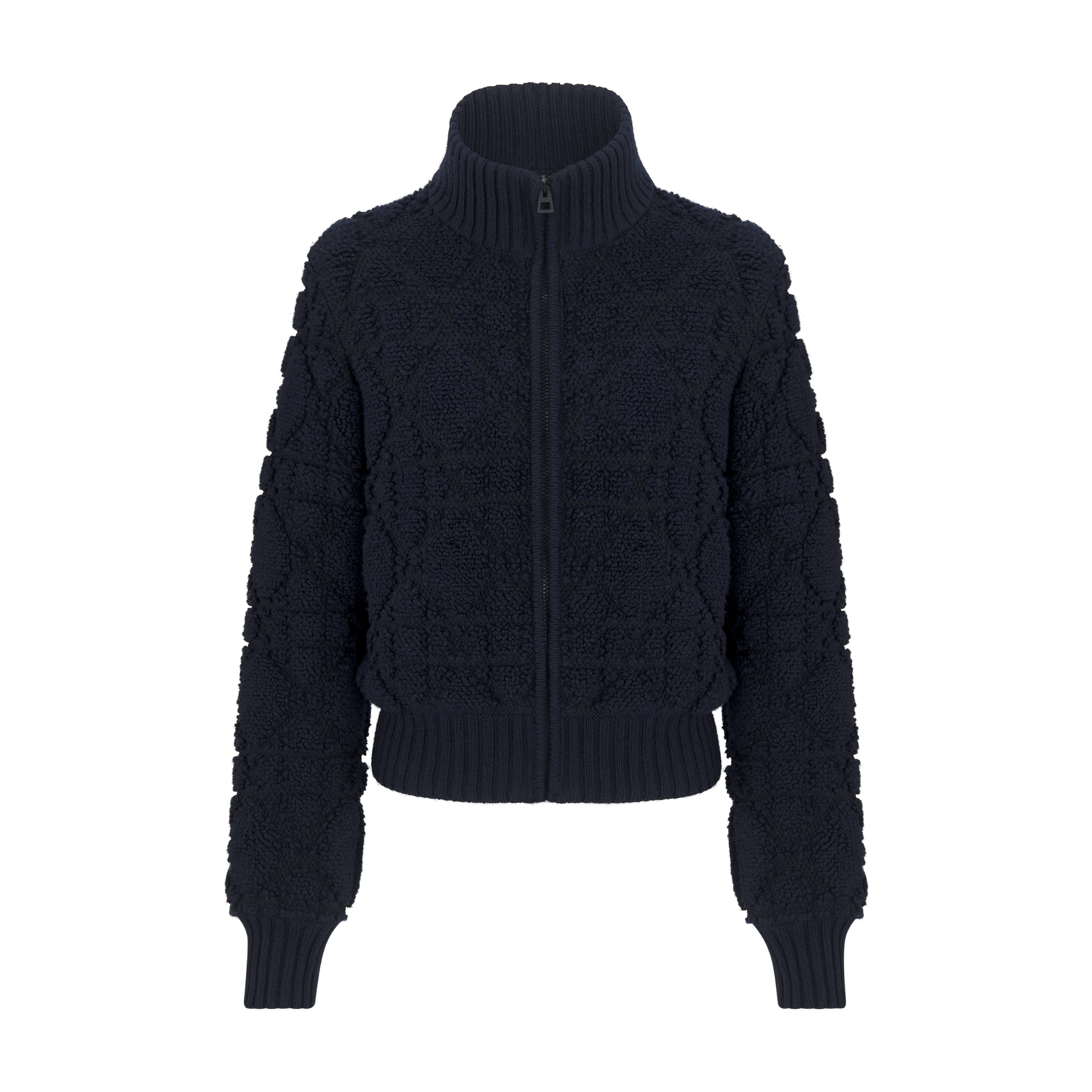 DiorAlps Macrocannage Zipped Cardigan Navy Blue Wool- and Cashmere-Blend Knit E01