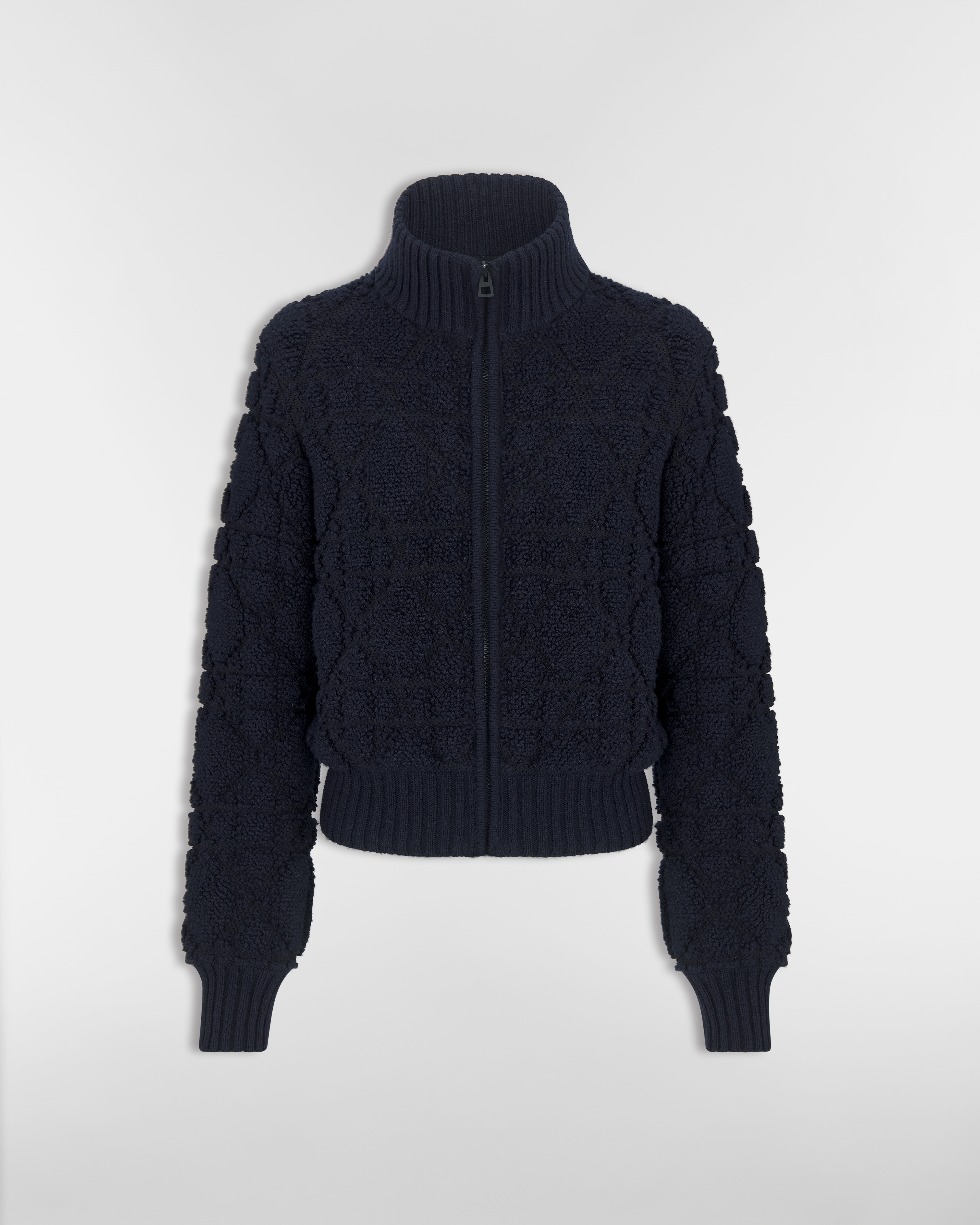 DiorAlps Macrocannage Zipped Cardigan Navy Blue Wool- and Cashmere-Blend Knit E01