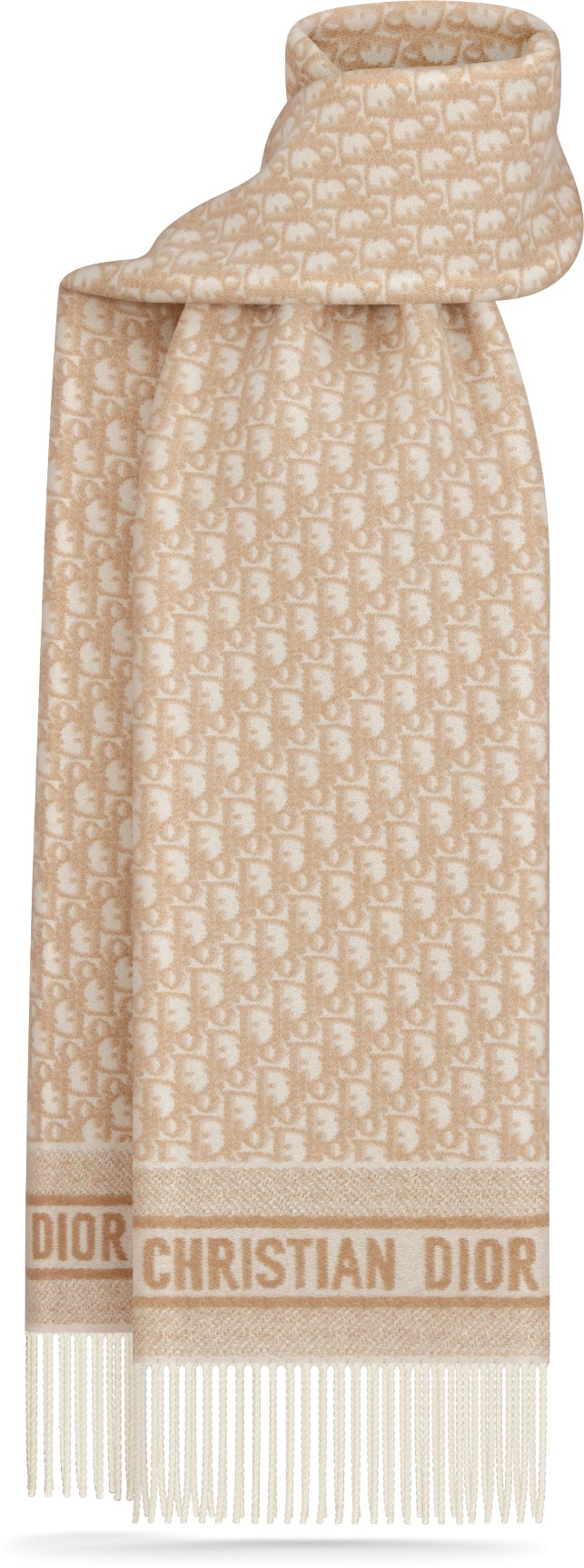 Dior Oblique Scarf Front view Ecru and Beige Cashmere