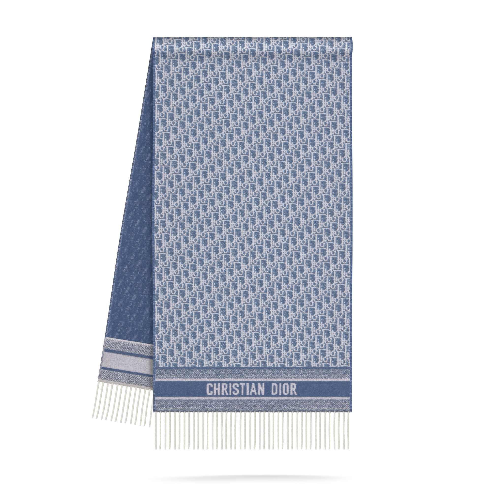 Dior Oblique Scarf Ecru and Chambray Blue Cashmere E03