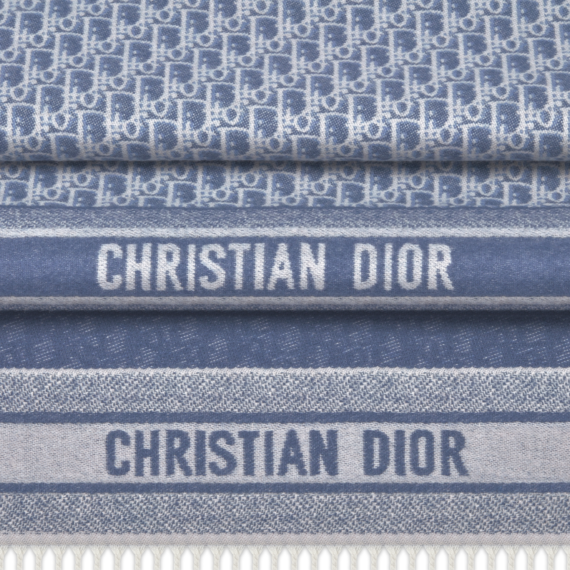 Dior Oblique Scarf Ecru and Chambray Blue Cashmere E09