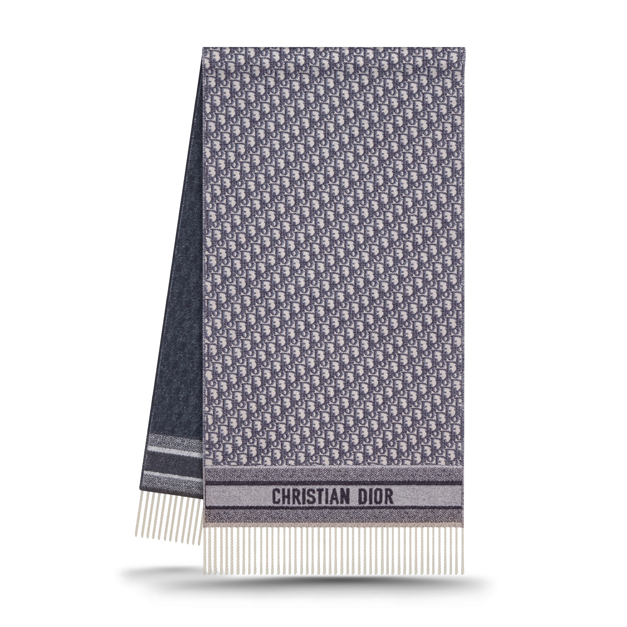 Echarpe Dior Oblique Cashmere cru e azul-marinho E03