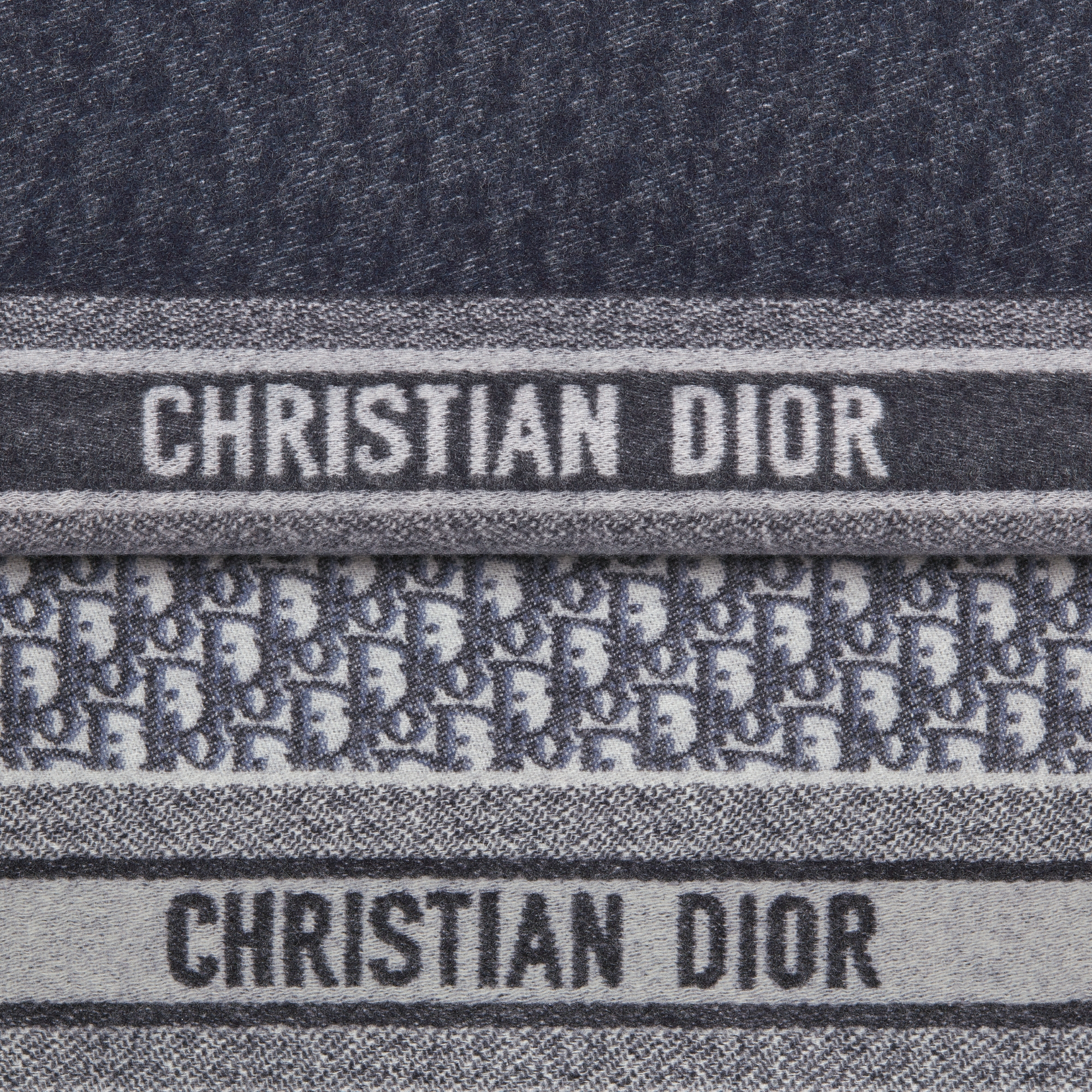 Echarpe Dior Oblique Cashmere cru e azul-marinho E09