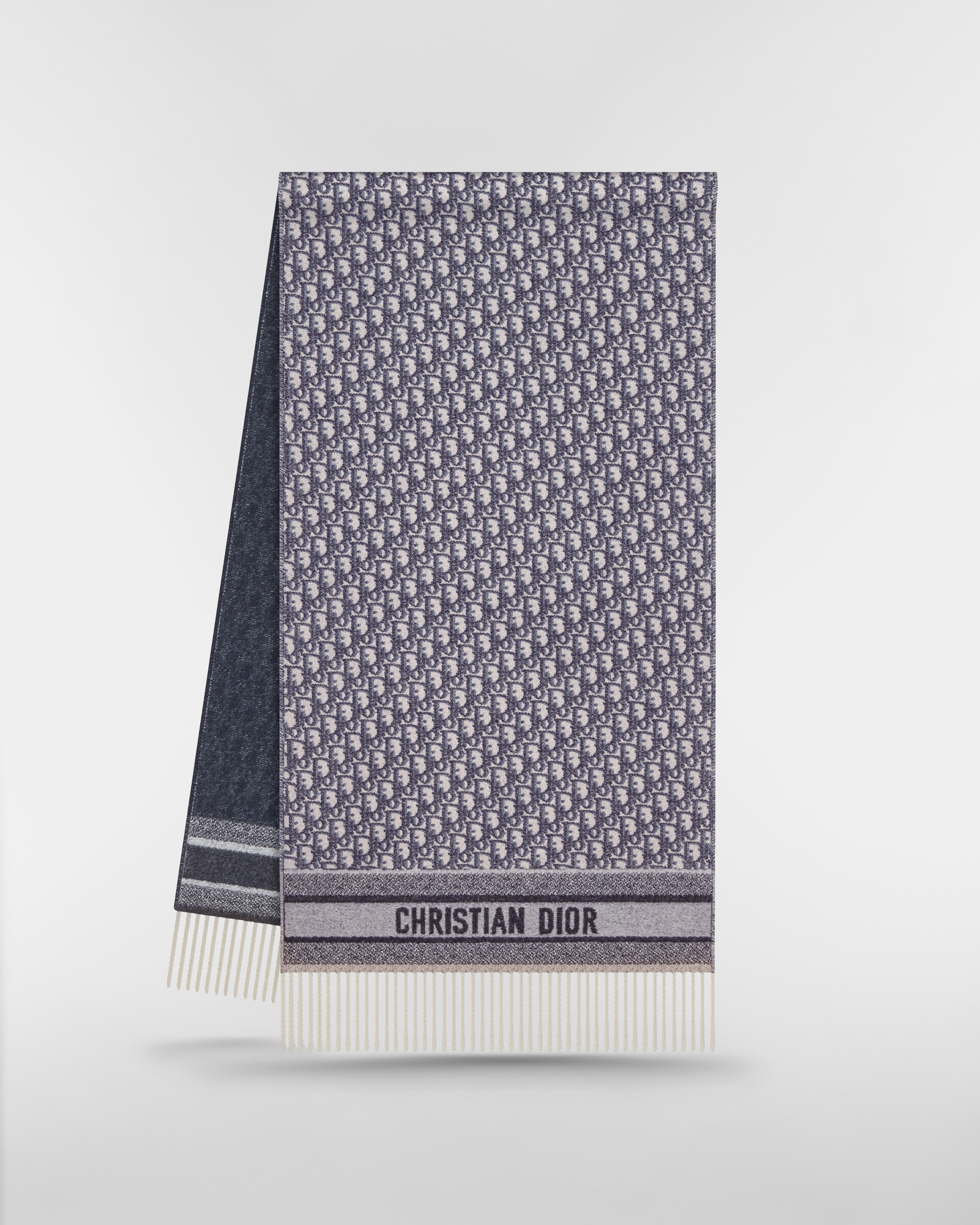 Dior Oblique Scarf Ecru and Navy Blue Cashmere E03