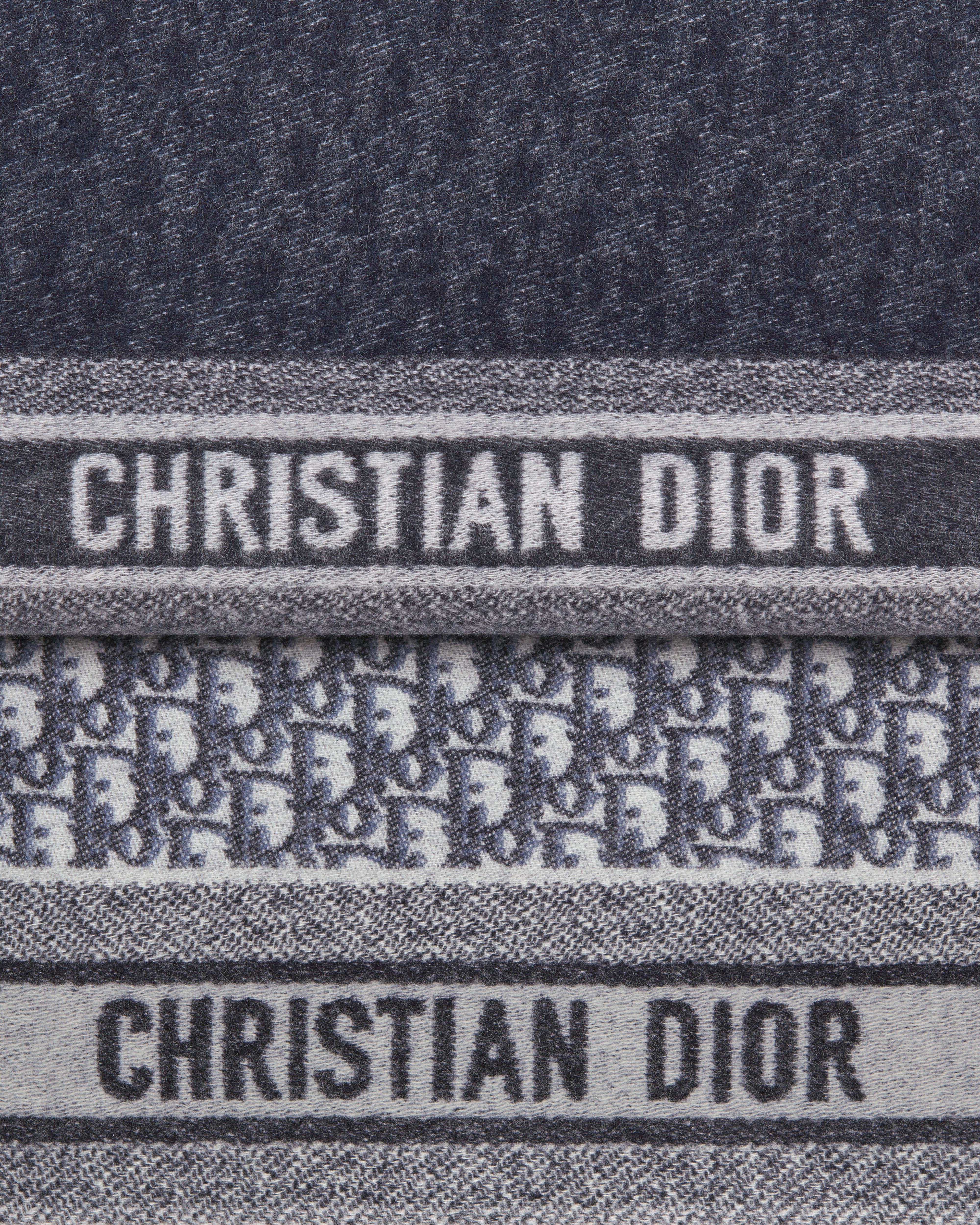 Dior Oblique Scarf Ecru and Navy Blue Cashmere E09