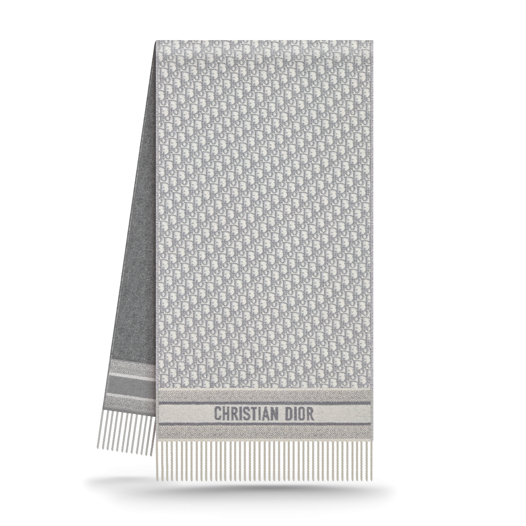 Dior Oblique 圍巾 米棕色和灰色喀什米爾羊絨 E03