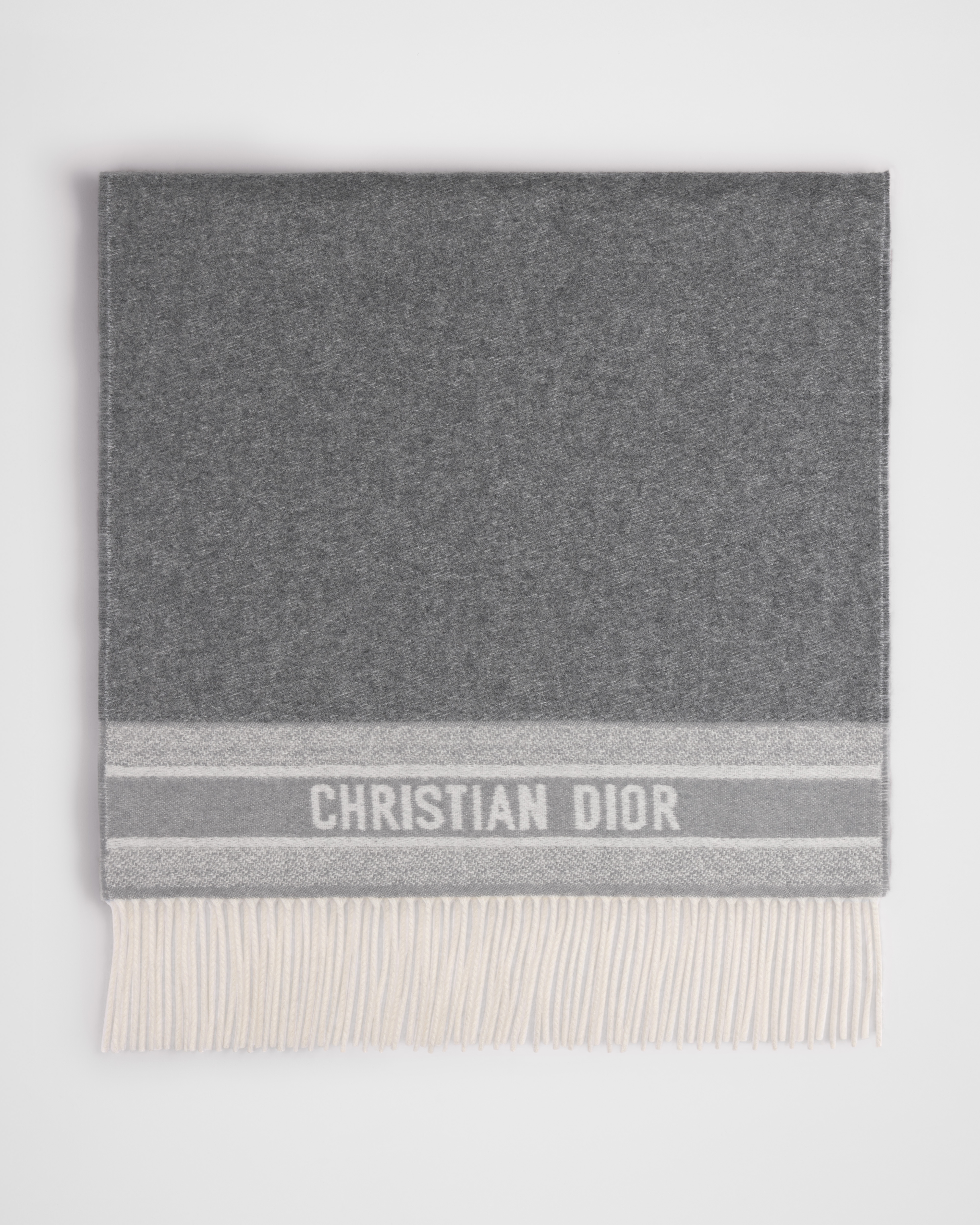 Dior Oblique Scarf Ecru and Gray Cashmere E01