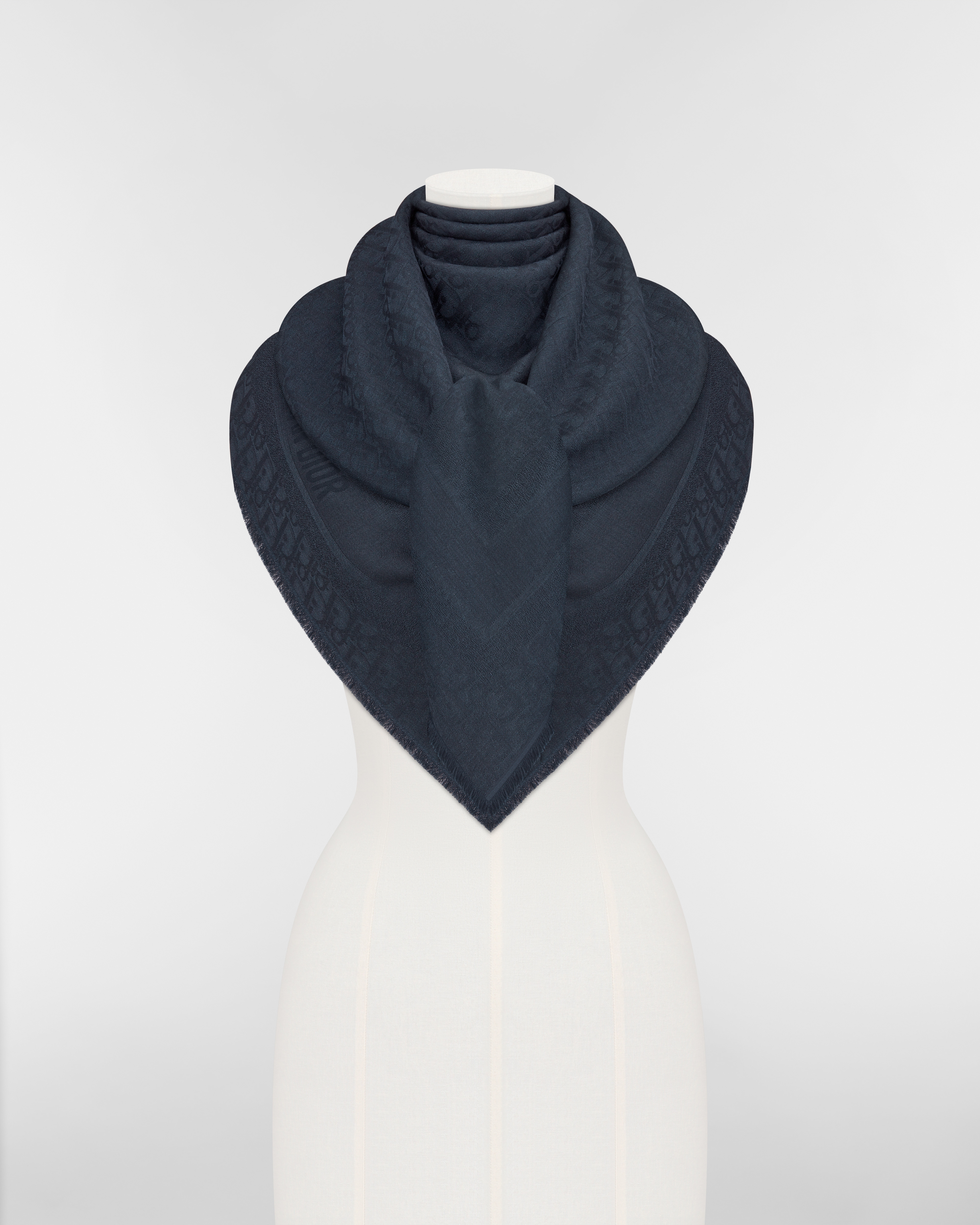 Châle Dior Oblique Laine, soie et cachemire bleu marine E02