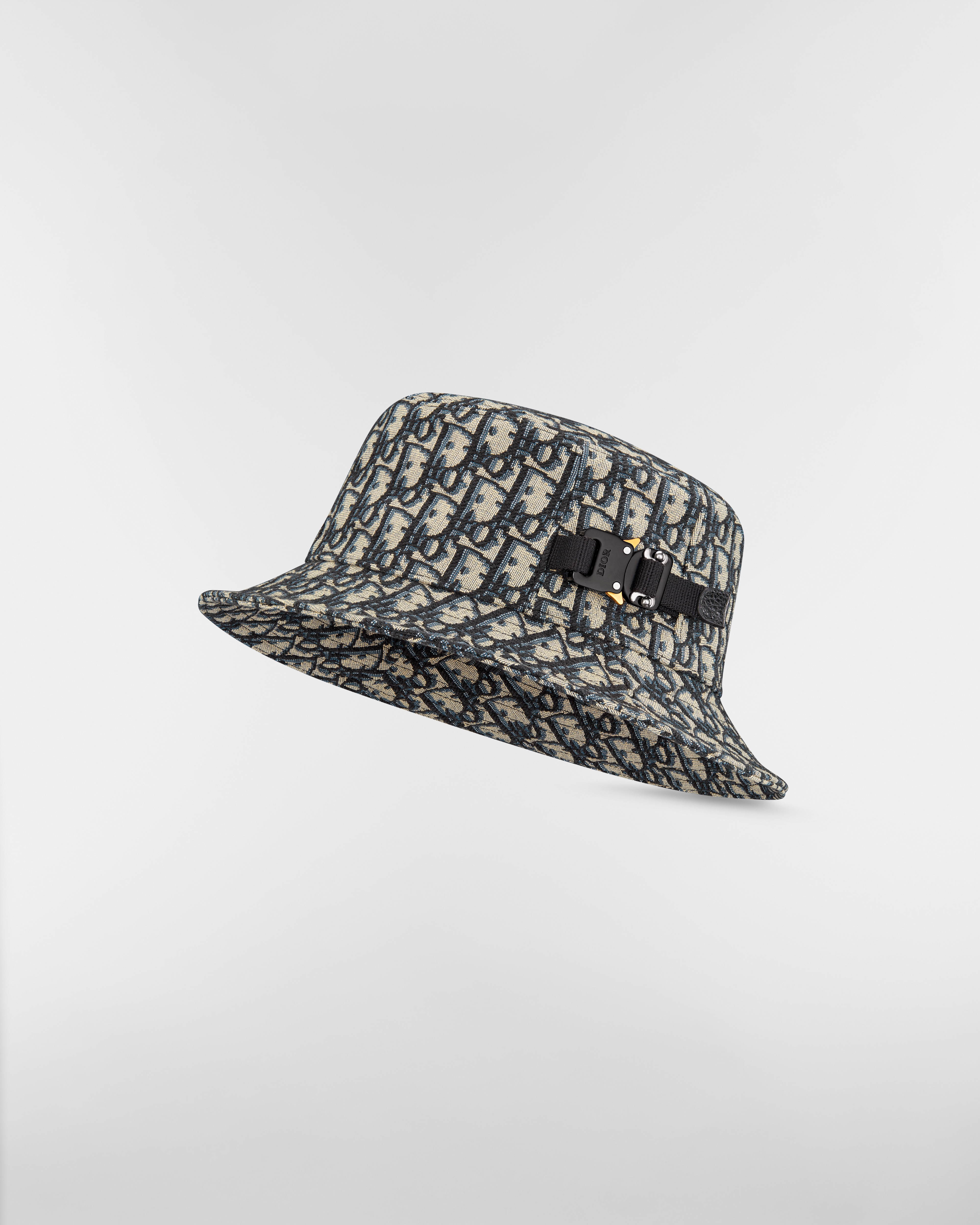 Dior Oblique Bucket Hat Navy Blue and Beige Blended Cotton Jacquard E03