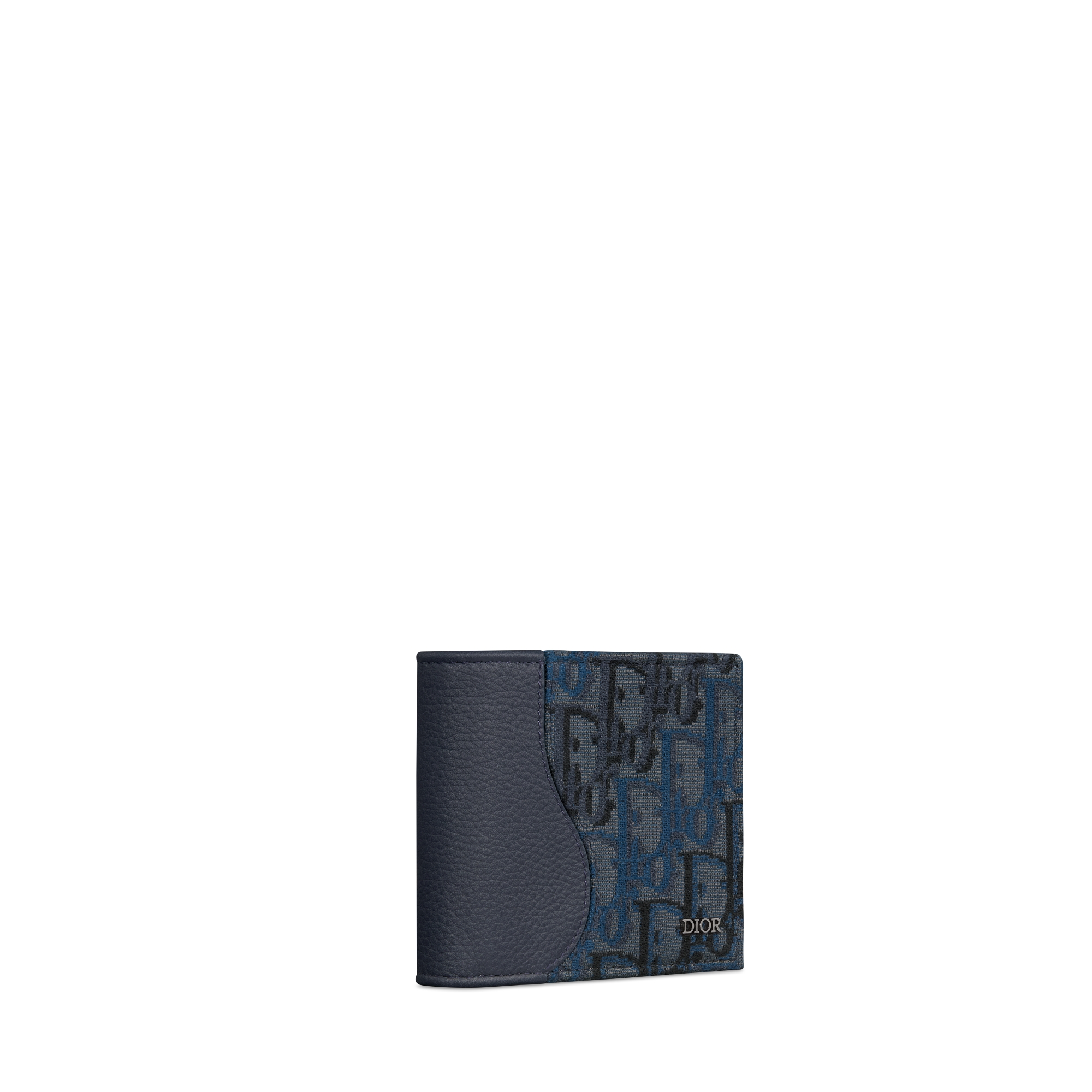 Saddle Bifold Wallet Deep Blue Grained Calfskin and Deep Blue Dior Oblique Trio Jacquard Marquetry E03