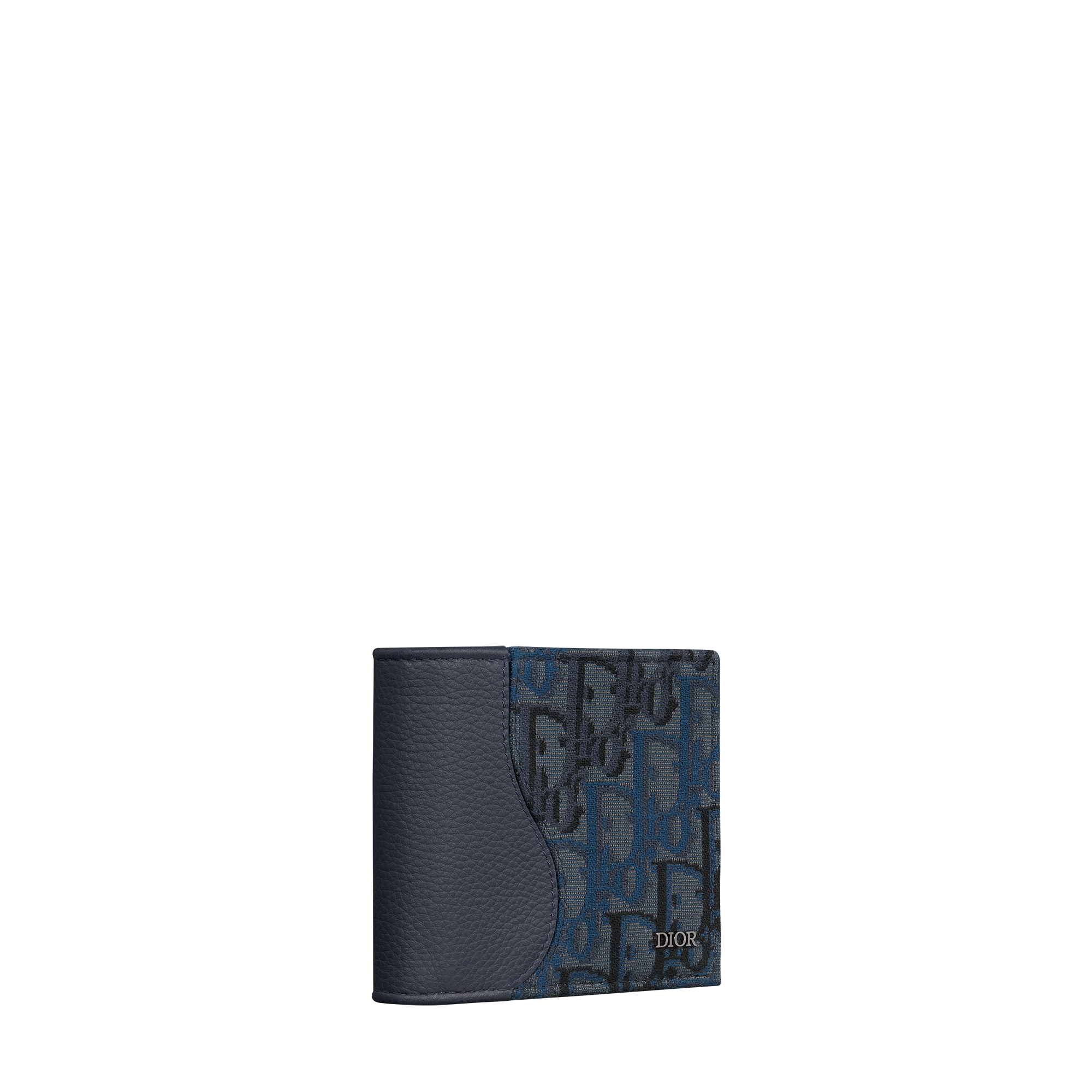 Saddle Bifold Wallet Deep Blue Grained Calfskin and Deep Blue Dior Oblique Trio Jacquard Marquetry E03