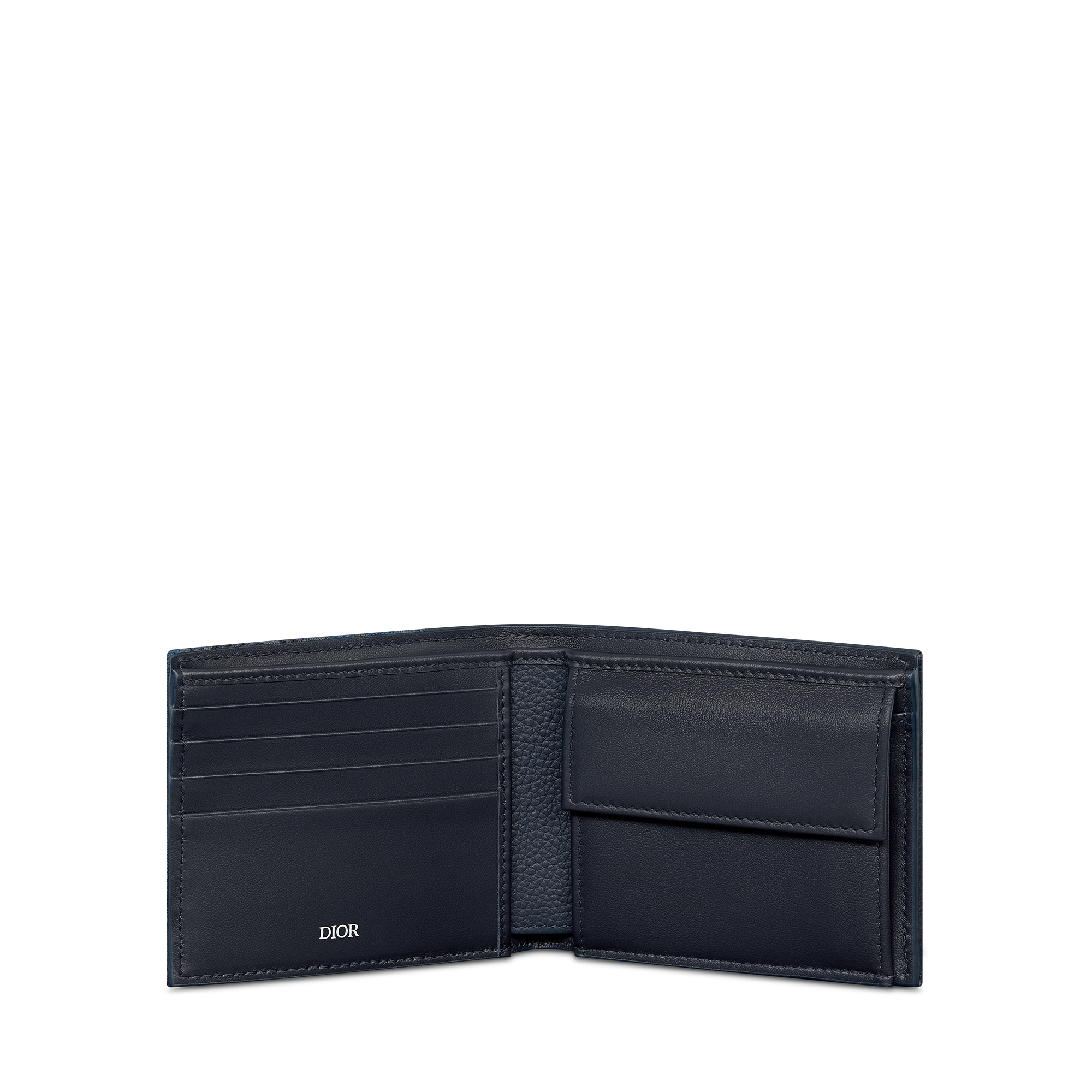 Saddle 對折錢包 深藍色粒面小牛皮和深藍色 Dior Oblique 三色緹花鑲飾工藝 E07