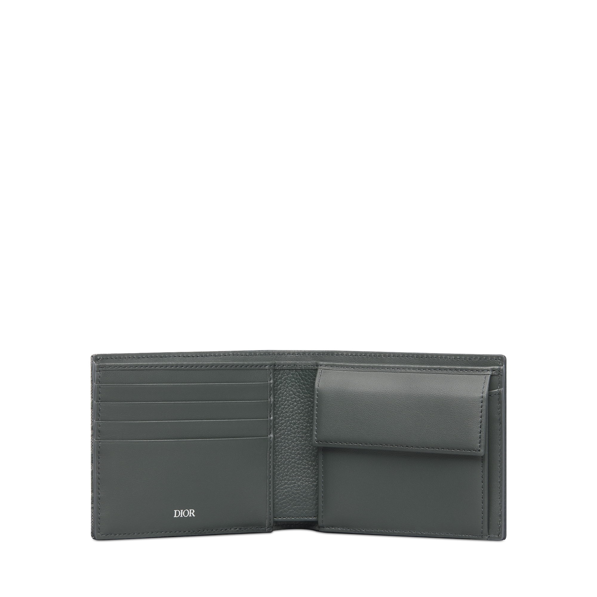 Cartera estilo libro Saddle Marquetería de piel de becerro graneada y lona Dior Oblique gris antracita E07