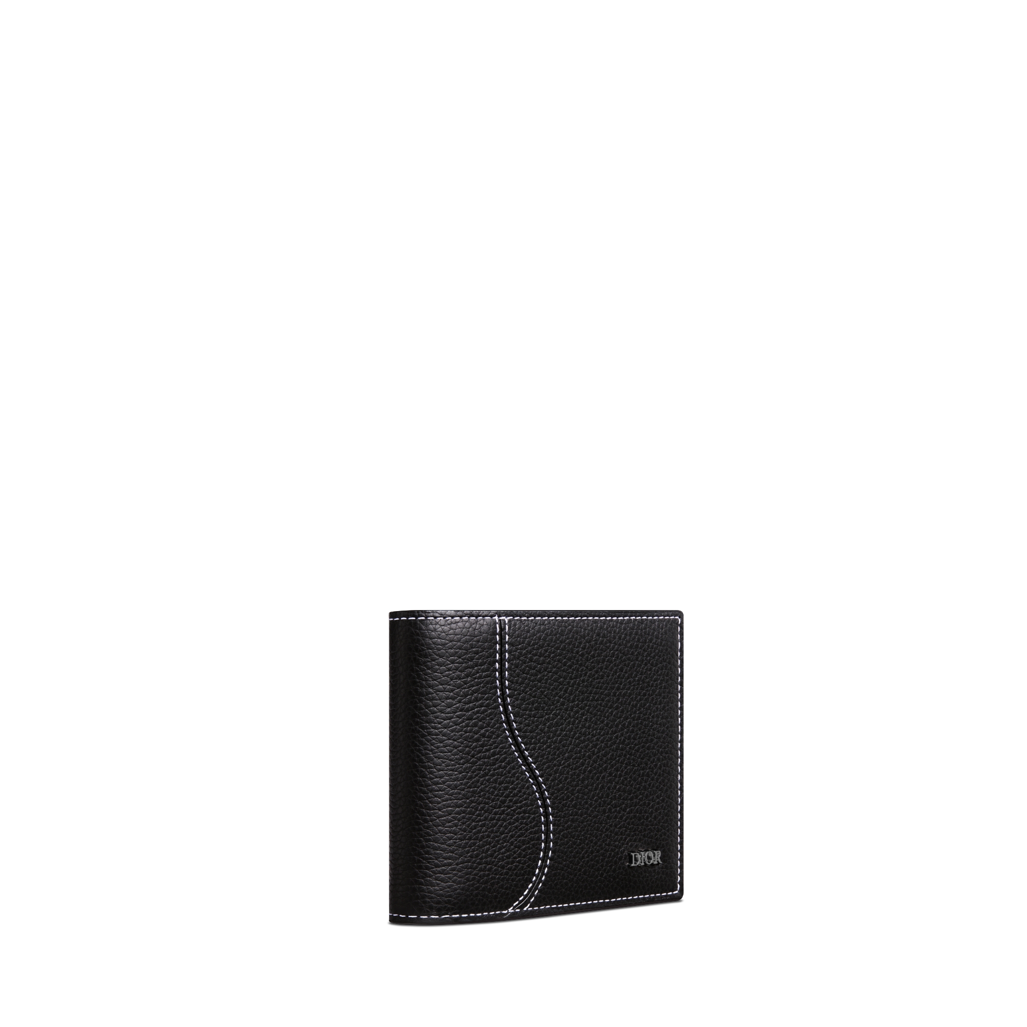 Saddle Bifold-Portemonnaie Genarbtes Kalbsleder in Schwarz mit Marketerie E03