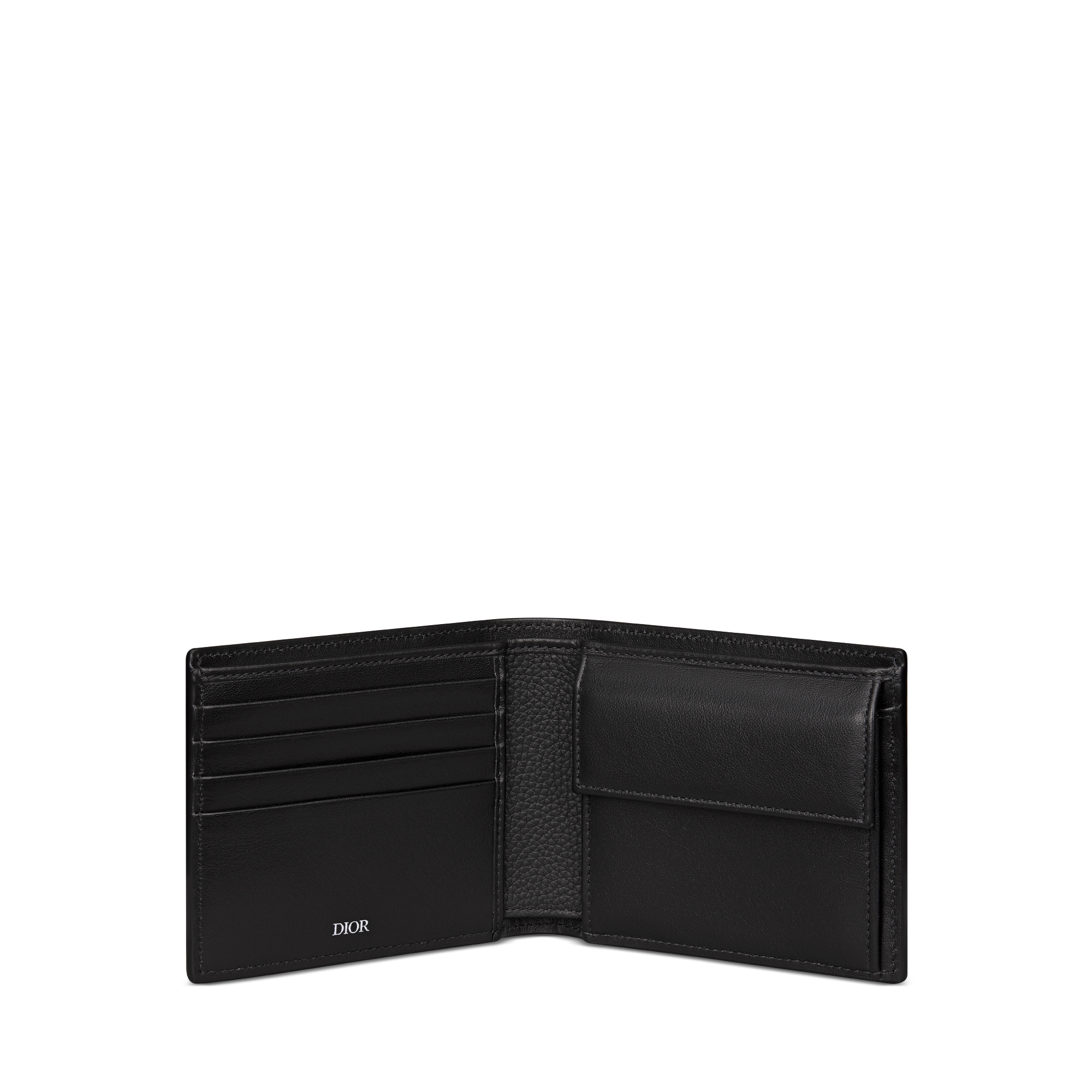 Saddle Bifold-Portemonnaie Genarbtes Kalbsleder in Schwarz mit Marketerie E07