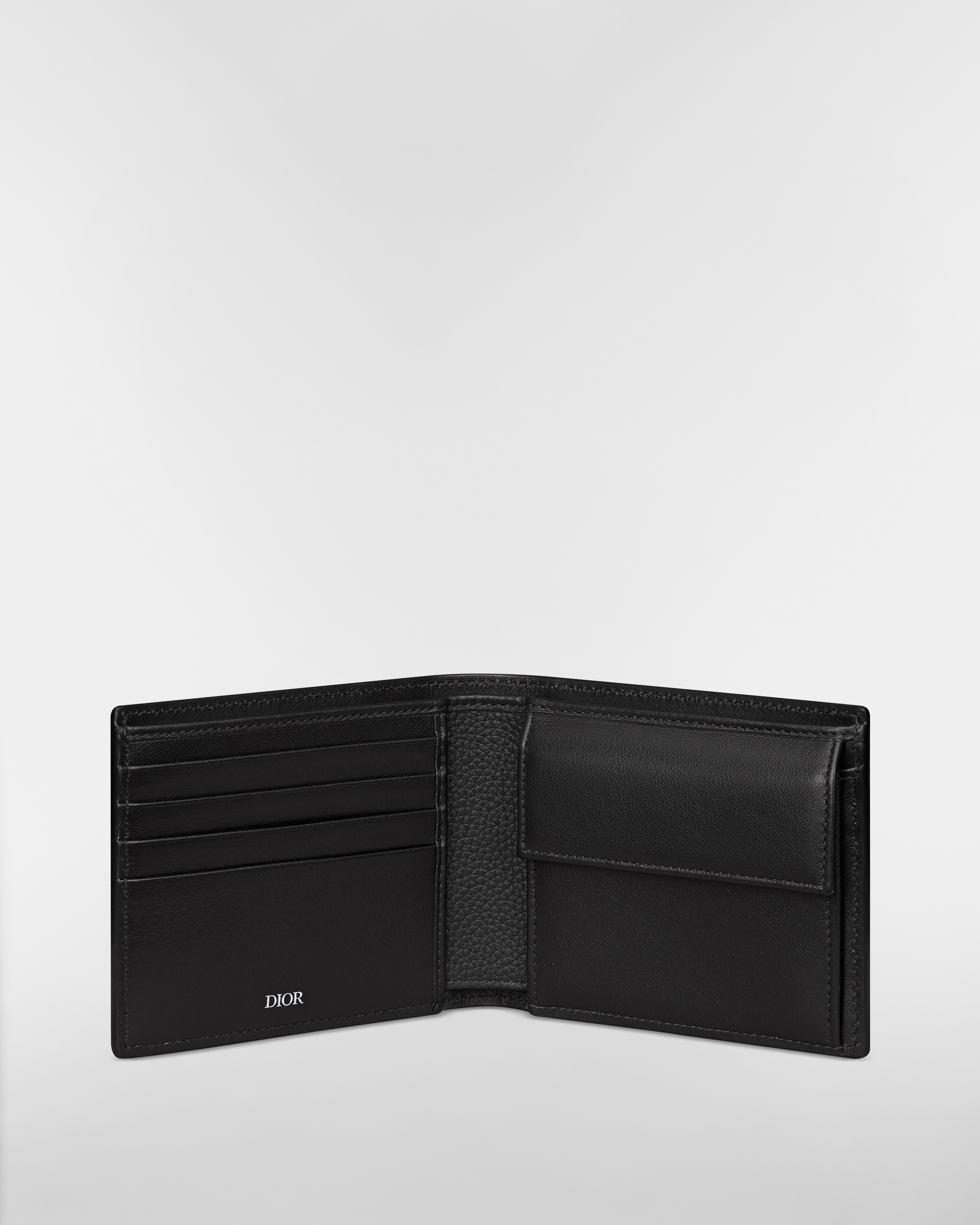 Saddle Bifold Wallet Black Grained Calfskin Marquetry E07