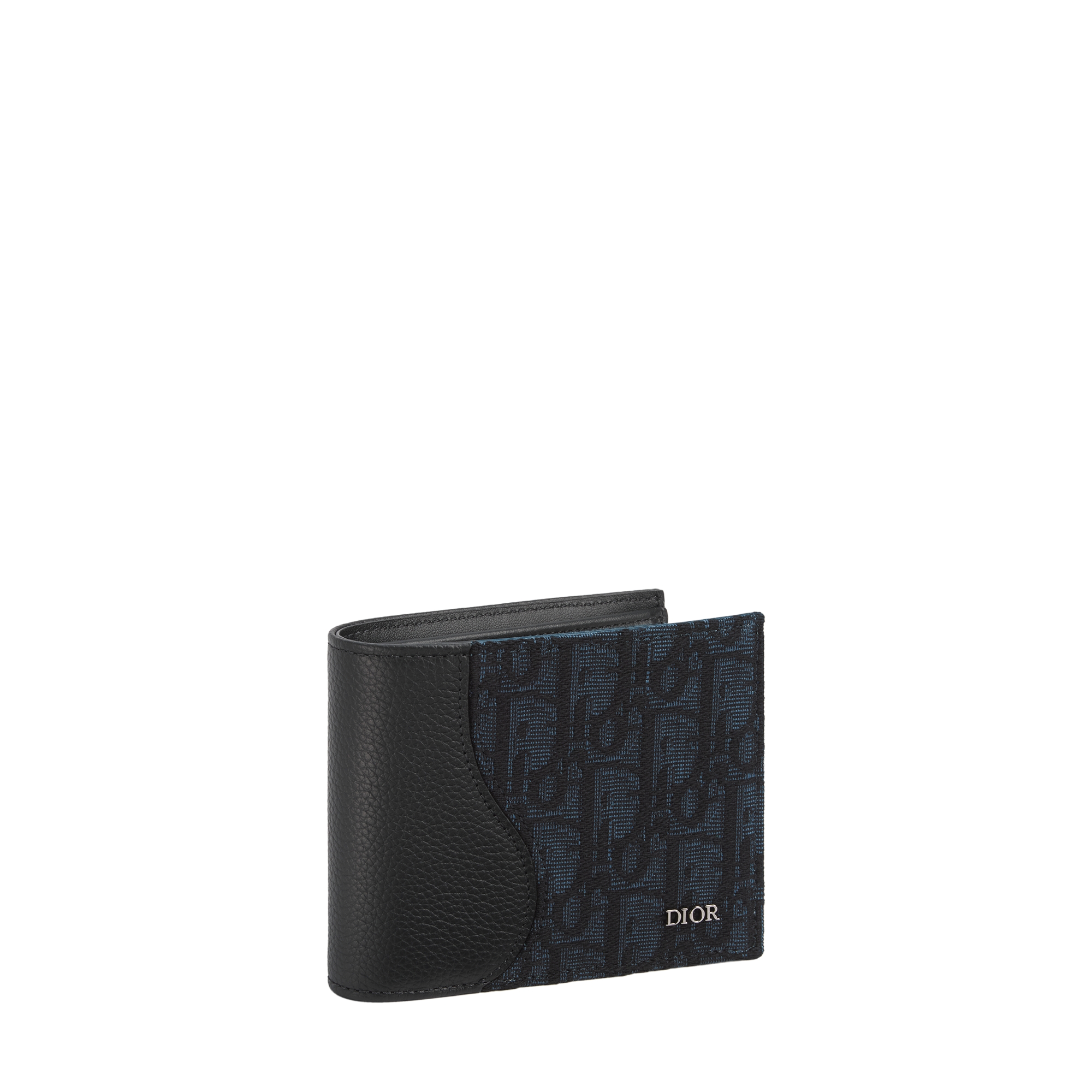 Saddle Bifold Wallet Black Grained Calfskin Marquetry and Black Dior Oblique Jacquard E03