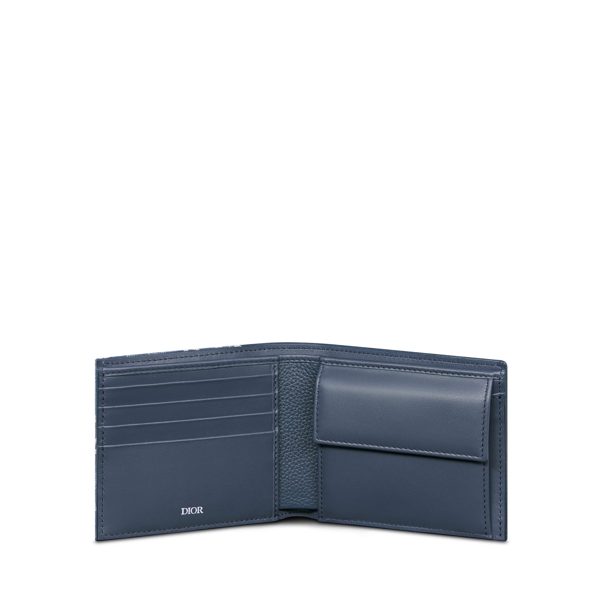 Saddle 반지갑 블루 그레인 송아지 가죽 마르퀘트리 & 블루 Dior Oblique 자카드 E07