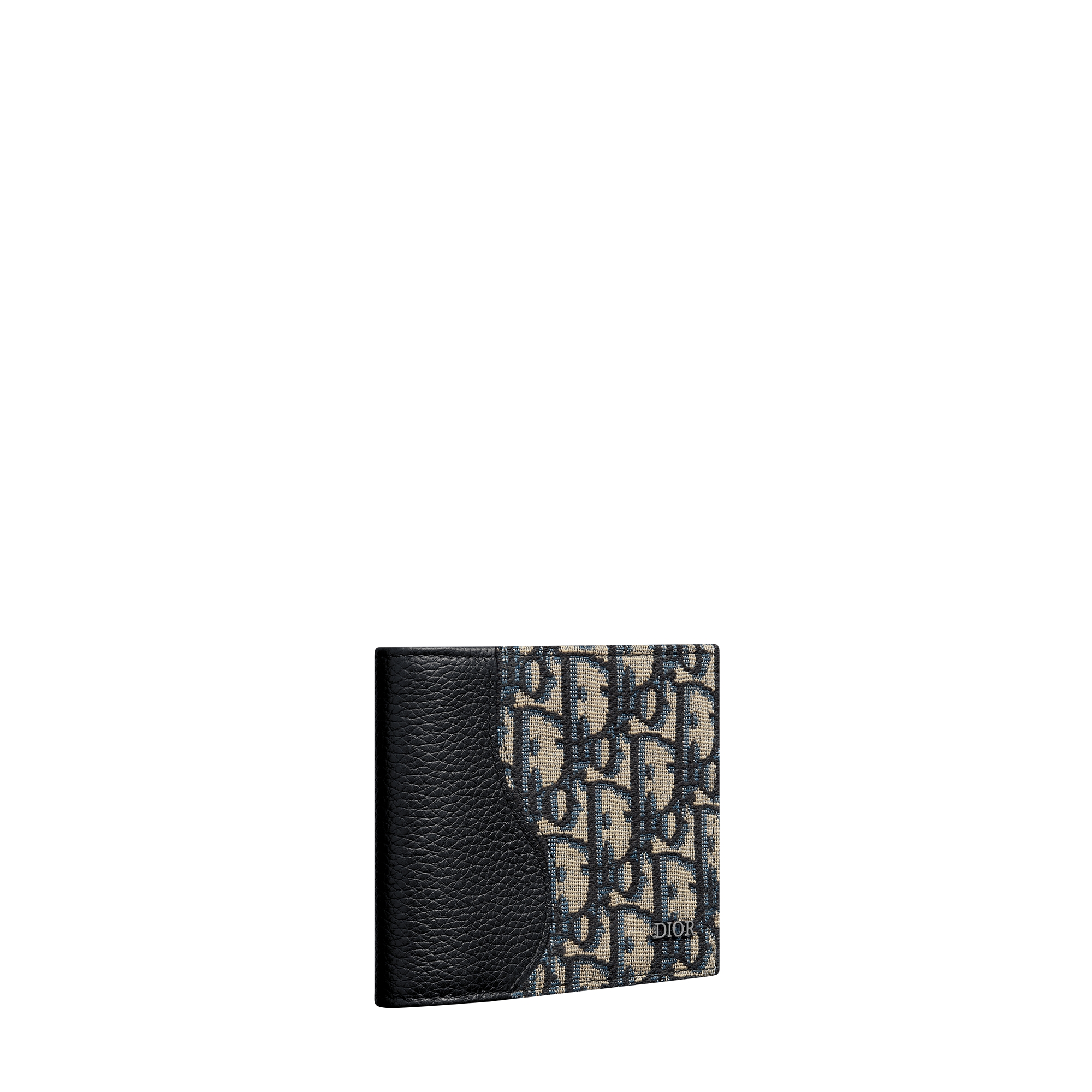 Saddle Bifold Wallet Black Grained Calfskin Marquetry with Beige and Black Dior Oblique Jacquard E03